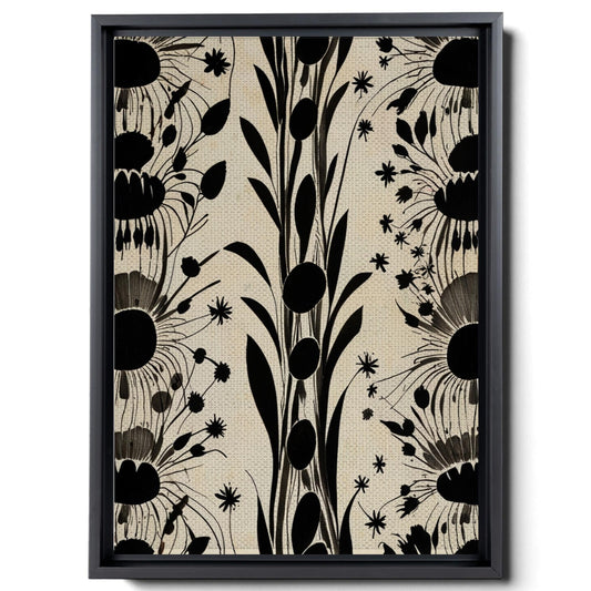 Canvas Print Scandinavian Folk Art Black and Beige Abstract Botanical Wall Art for Scandinavian Home Decor Canvas, Print