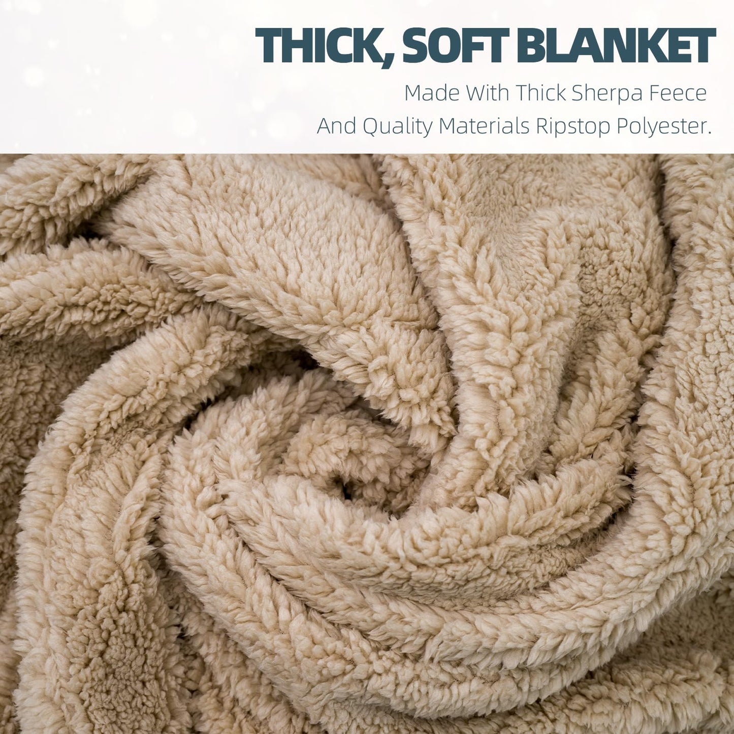 KawaGebo Kamp Outdoor Camping Blanket with Sherpa Lining, Extra Warm Thick Camp Blankets and Puffy Ultralight Soft Poncho DWR Camping Quilt for Cold Weather, Adventure, Sleeping, Backpacking 78"x 56"