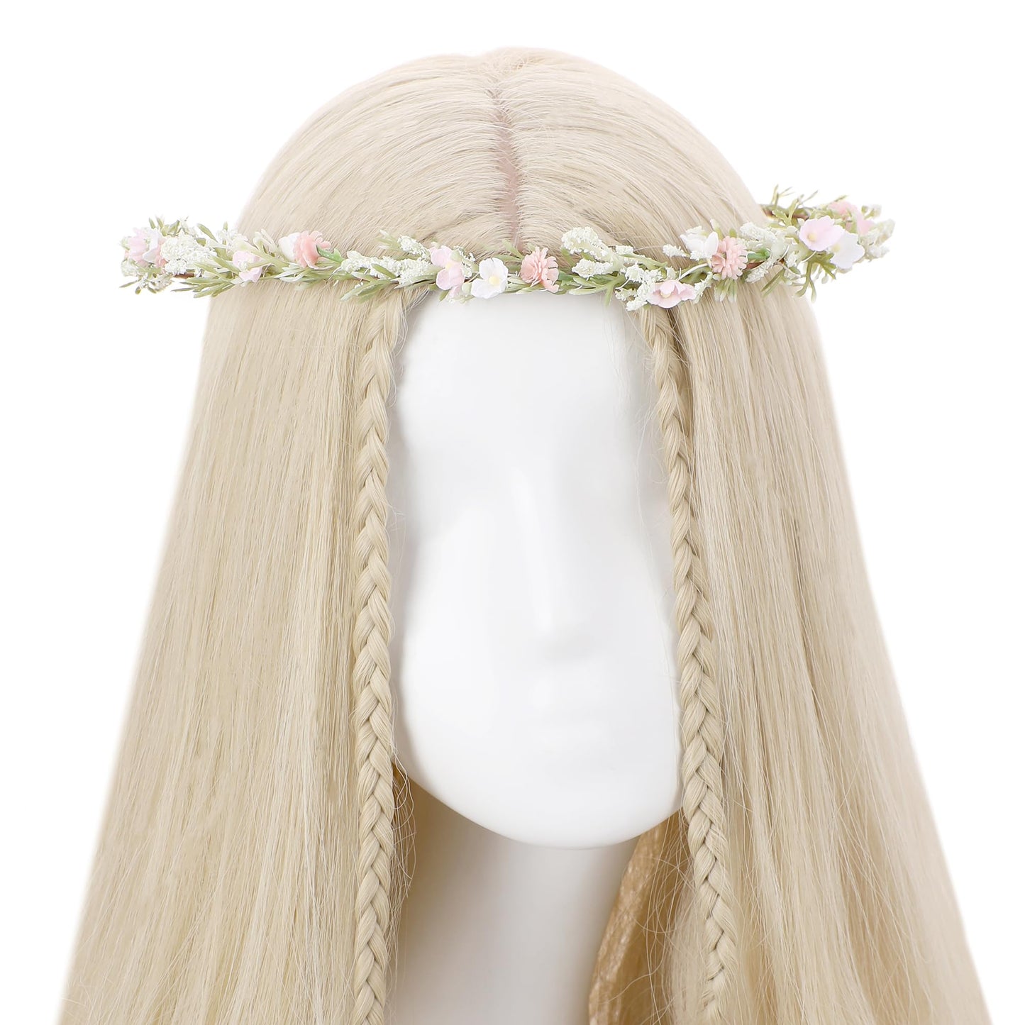 KorViSHOW Pink Flower Crown Headband, Artificial Fairy Floral Headpiece, Renaissance Hair Accessory for Women Girls Maternity Birthday Bridal Wedding Renfaire Festival Cosplay Party Hairband