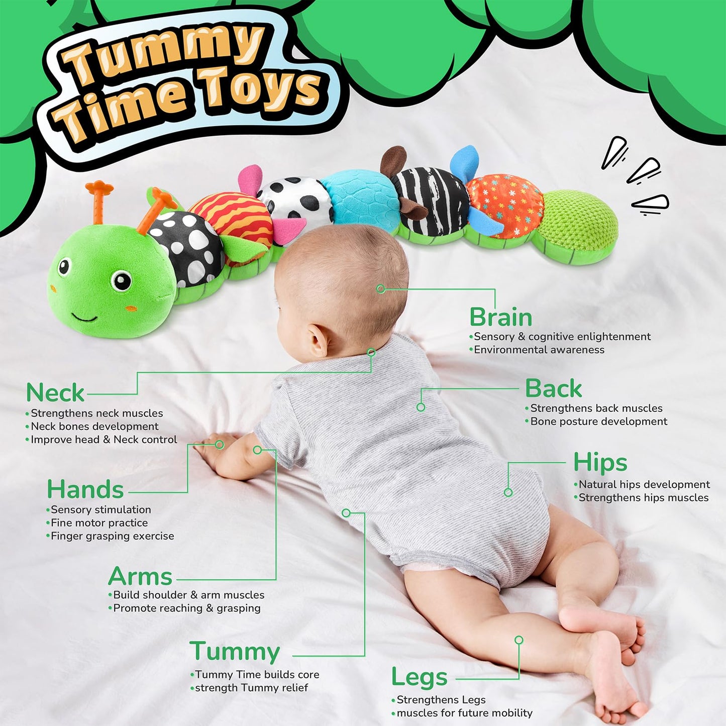 LIGHTDESIRE Baby Toys 6-12 Months Musical Caterpillar,Stuffed Animals Infant Toys 0-6 Months Sensory Toy with Ruler Design,Crinkle&Ring Bell,Baby Teething Toys Tummy Time Gifts Easter Basket Stuffer