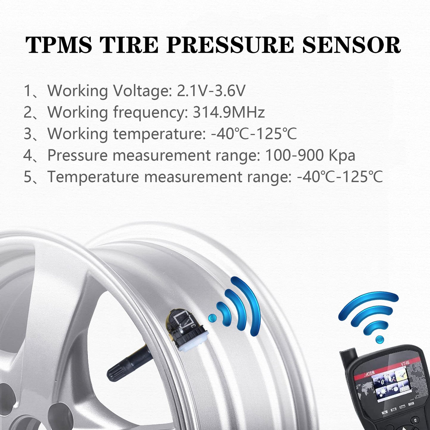 AdvanEX Tire Pressure Sensor 315MHz 4pcs Compatible with Buick Cadillac GMC Chevy Saturn Pontiac, Tire Pressure Monitoring System Replaces OE 25920615, 15922396