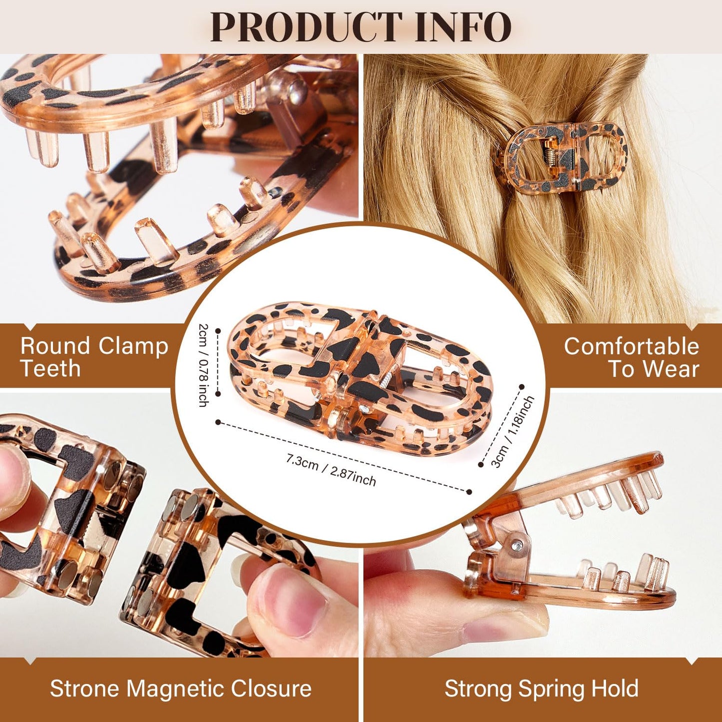 RCZETC Magnetic Hair Clips 2-Pack | Hair Clips for Styling & Thick Hair | Claw Clips & Barrettes for Women | Strong Hold Non-Slip No-Crease Hair BarrettesBlue Leo + Orange Leo）
