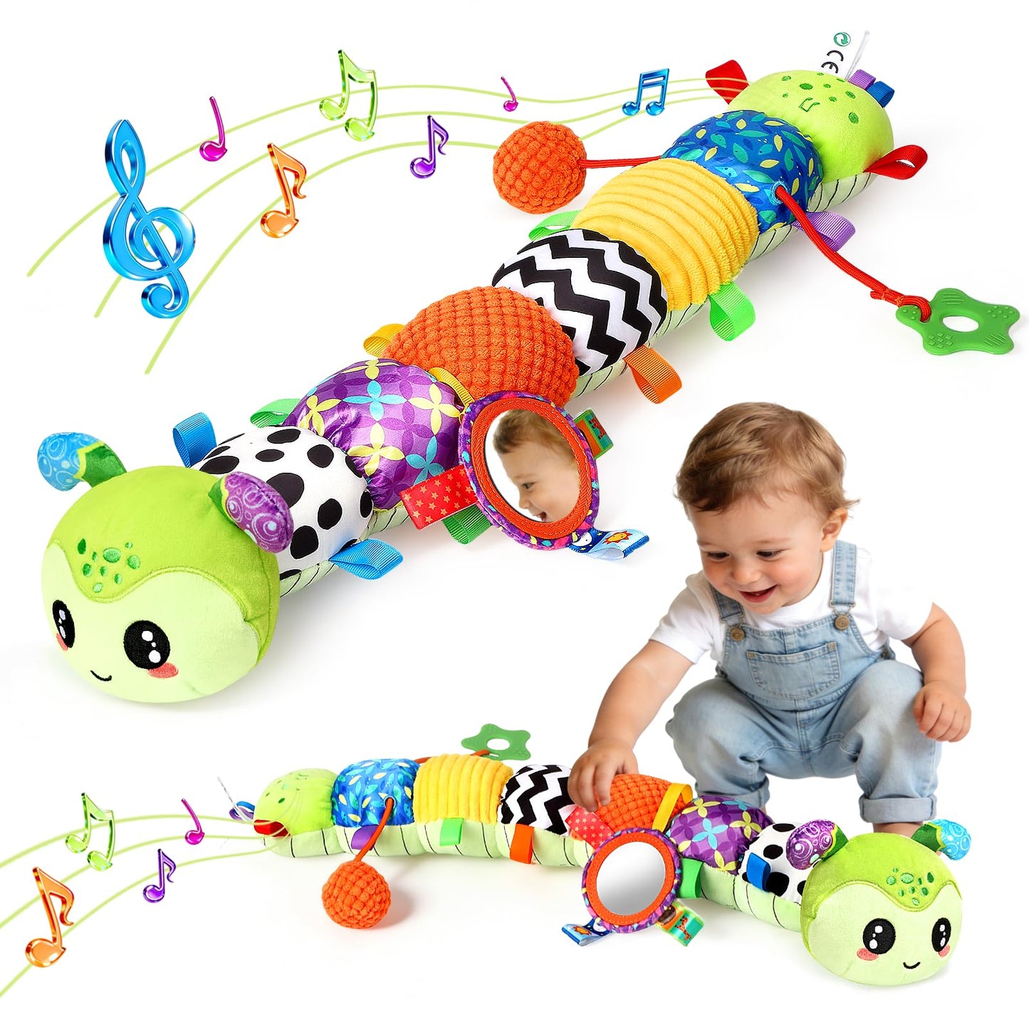 Musical Caterpillar Baby Toys 0-6 6-12 Months, Multi-Functional Sensory Tummy Time Toys for Newborn Infants Boys & Girls, Developmental Stuffed Animal Toys, Baby Shower & Baby Gifts