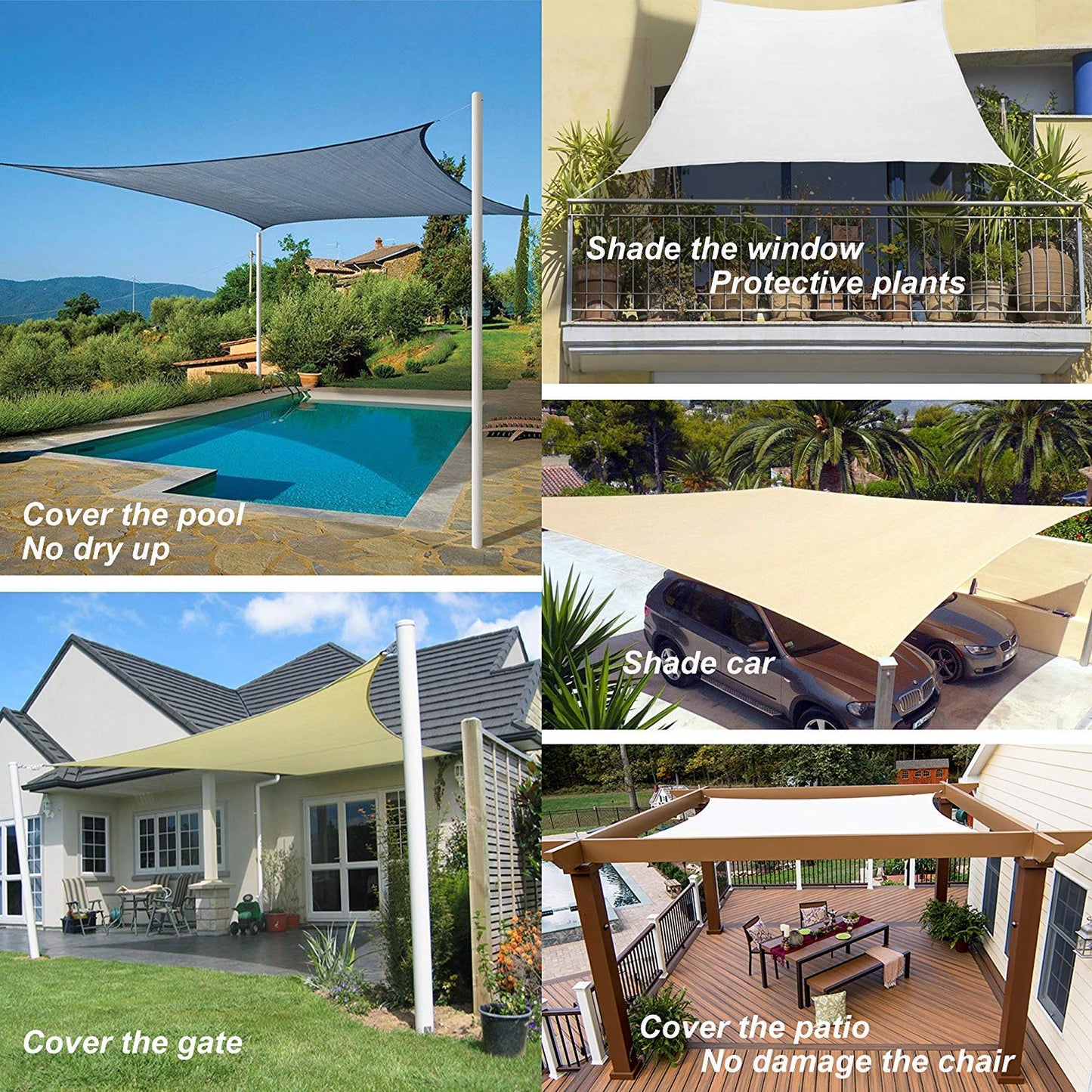 Sun Shade Sail Canopy, Patio Shade Cloth Outdoor Cover - Sunshade Fabric Awning Shelter for Pergola Backyard Garden Carport (Grey, 6' x 8' Rectangle)