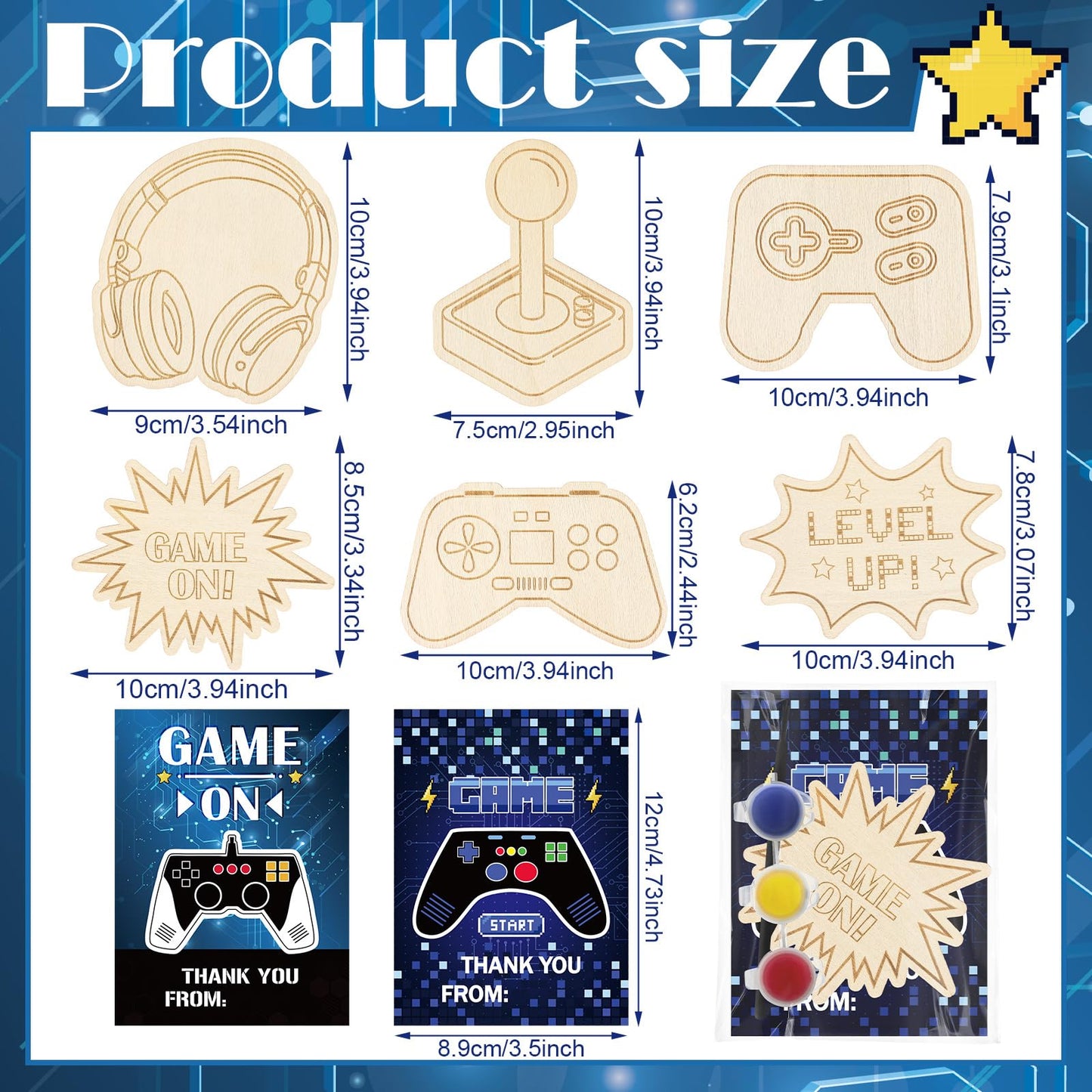 Chunful 24 Sets Video Game Party Favors Video Game Wooden Painting Crafts Kits DIY Gaming Paint Arts and Crafts Gifts for Home Birthday Gaming Theme Party Decoration Craft Project