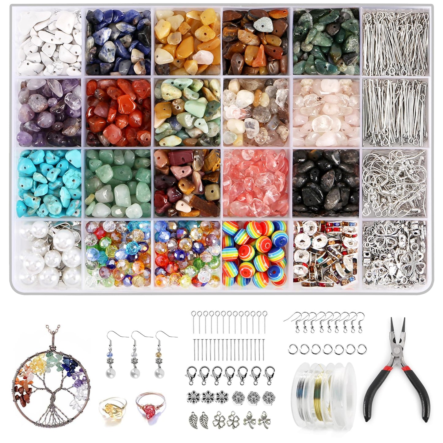 RUOMOXI Y Jewelry Making Supplies Kit for Adults - 1200 Crystal Beads, Jewelry Pliers, Earring Hooks, Necklace Clasp, Beading Wire - DIY Bracelets/Earrings/Rings for Thanksgiving, Christmas,Birthdays