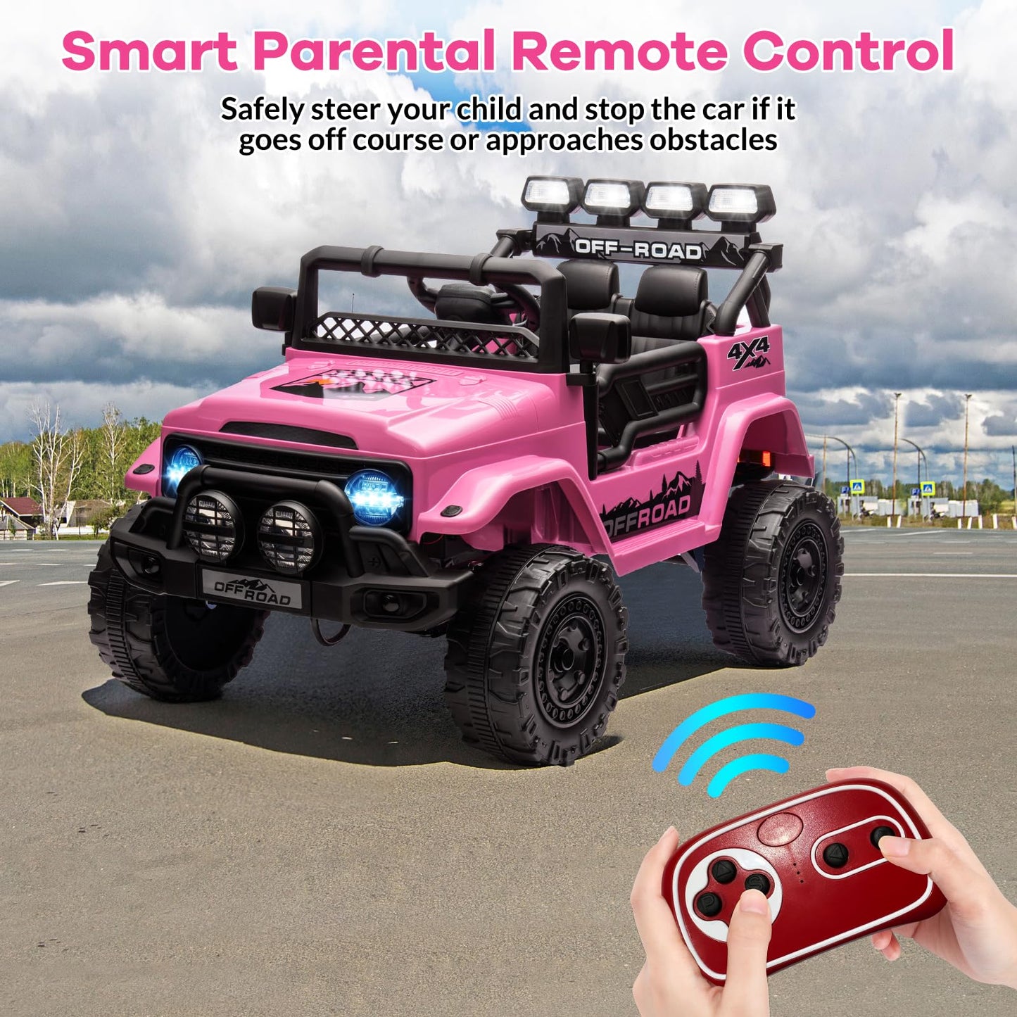 GarveeLife Kids Ride On Toy for Ages 37-96 Months, Electric Truck Ride On Toys with 5MPH Max Speed, Remote Control, Accelerator Pedal, Treaded Tires, Steering Wheel, Music and Story, Pink