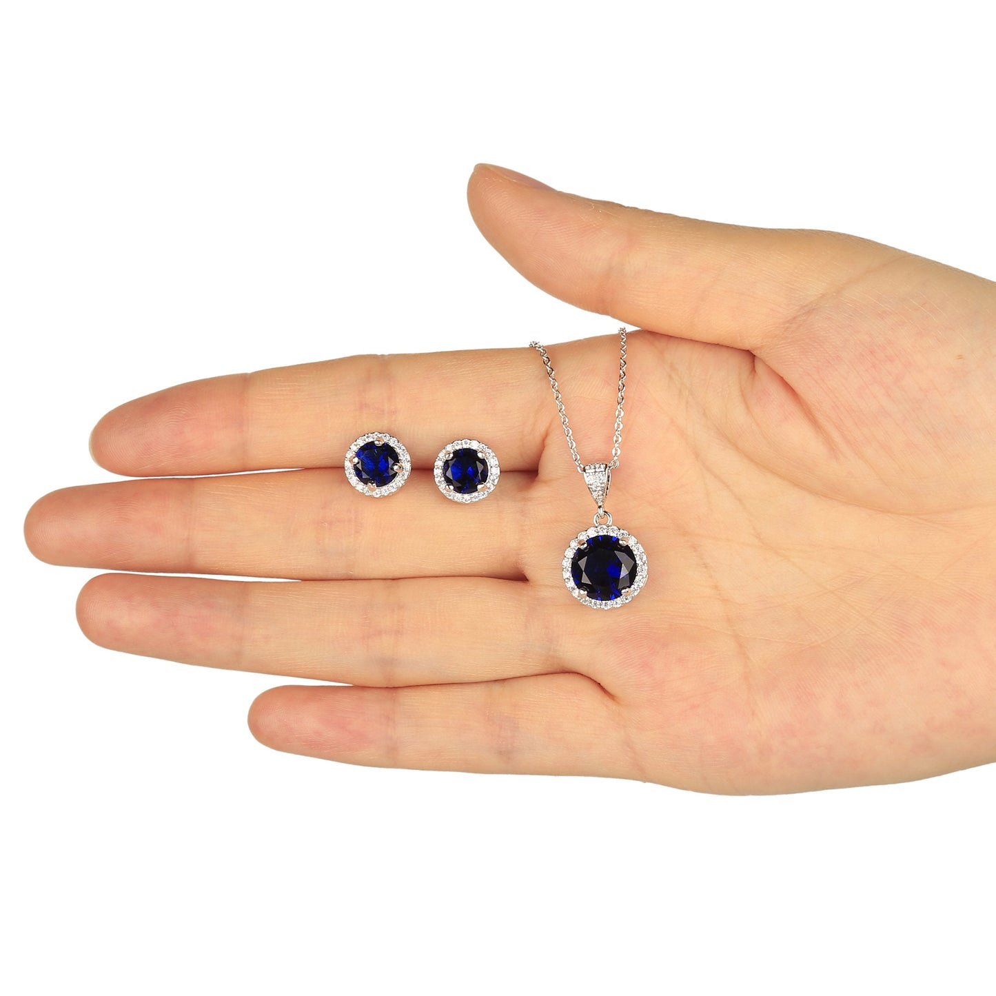 Jewelry Set for Women Blue - Silver Round Cut Crystal Navy Blue Sapphire Rhinestone Necklace Earrings Set September Birthstone Jewelry Pop Style for Lady Party Prom Birthday Jewelry Accessories