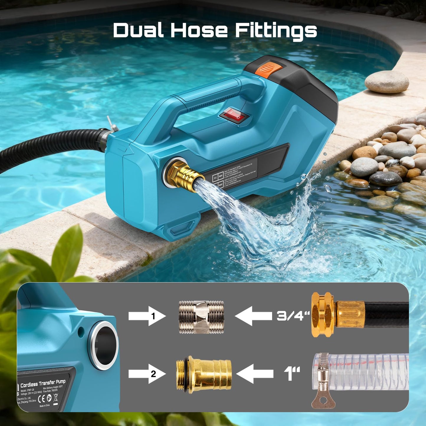 Seesii Cordless Transfer Pump for Water/Diesel, 760GPH Self-priming 2×4000mAh Rechargeable Battery, Portable Electric Utility Pump for RV, Garden, Hot Tub, Tank, Pool, Ponds, Aquariums, Rain Barrels