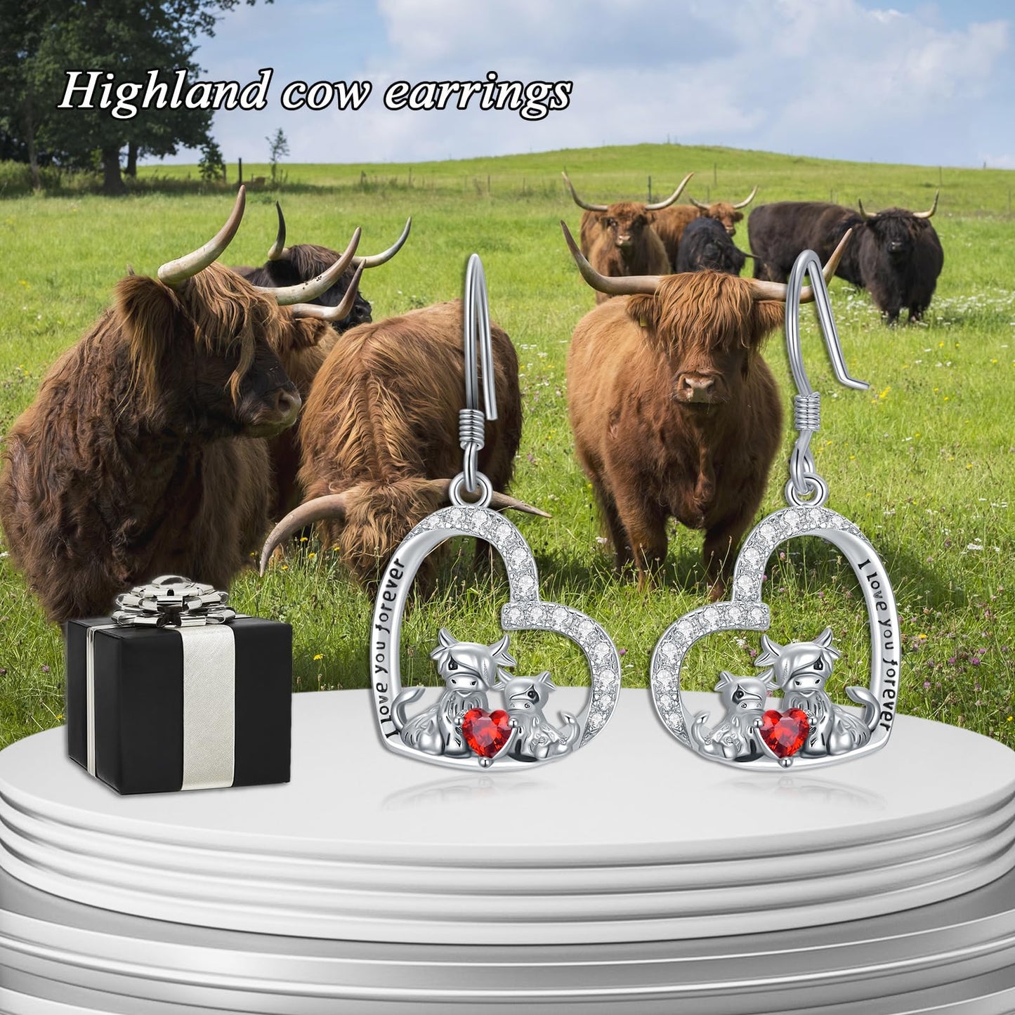 PROESS Highland Cow Earrings for Women Sterling Silver Mother Daughter Cow Earrings Scottish Cows Jewelry Christmas Gift
