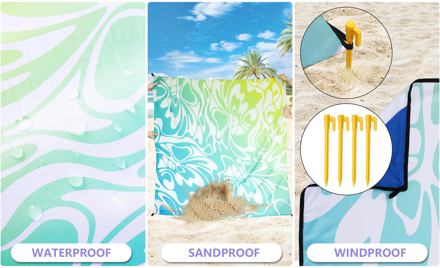 WIWIGO Beach Blanket Waterproof Sandproof Beach Mat 79" X 83"/10'x9'for 2-8 Adults Quick Drying Outdoor Picnic Mat Beach Accessories for Travel, Camping, Hiking
