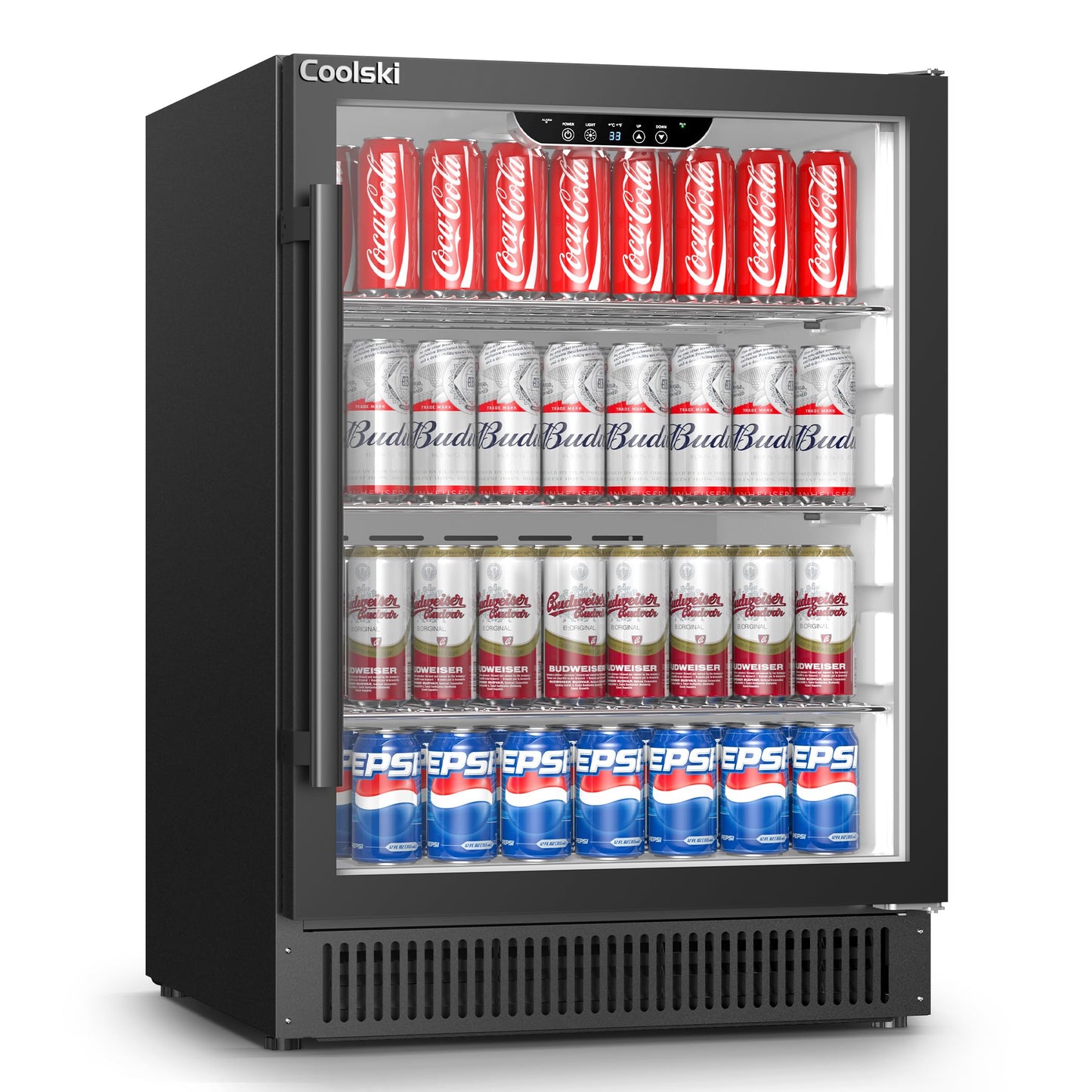 Coolski Beverage Refrigerator, 24 Inch Under Counter Beverage Fridge, 180 Cans Built-In or Freestanding Beverage Cooler with Glass Door for Home Bar Kitchen, ETL, DOE, NSF Approved