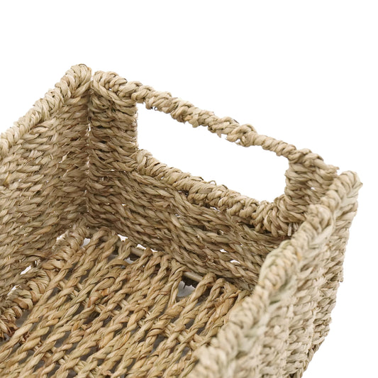 YRMT Small Seagrass Storage Basket Toilet Paper Baskets with Built-in Handles Bathroom Organizer Narrow Baskets for Organizing Toilet Tank 2 Pack (Seagrass)