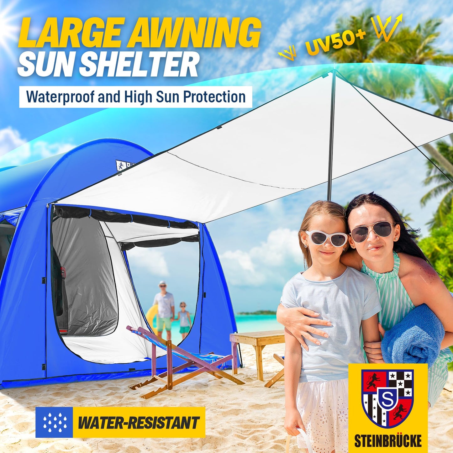 Versatile SUV Camping Tent with Spacious Awning, 4000mm Waterproof Car Shelter, Sleeps Up to 4 People - Essential Camping Accessories, Easy Setup for Backpacking, Travel, Hiking, Outdoor (Blue)