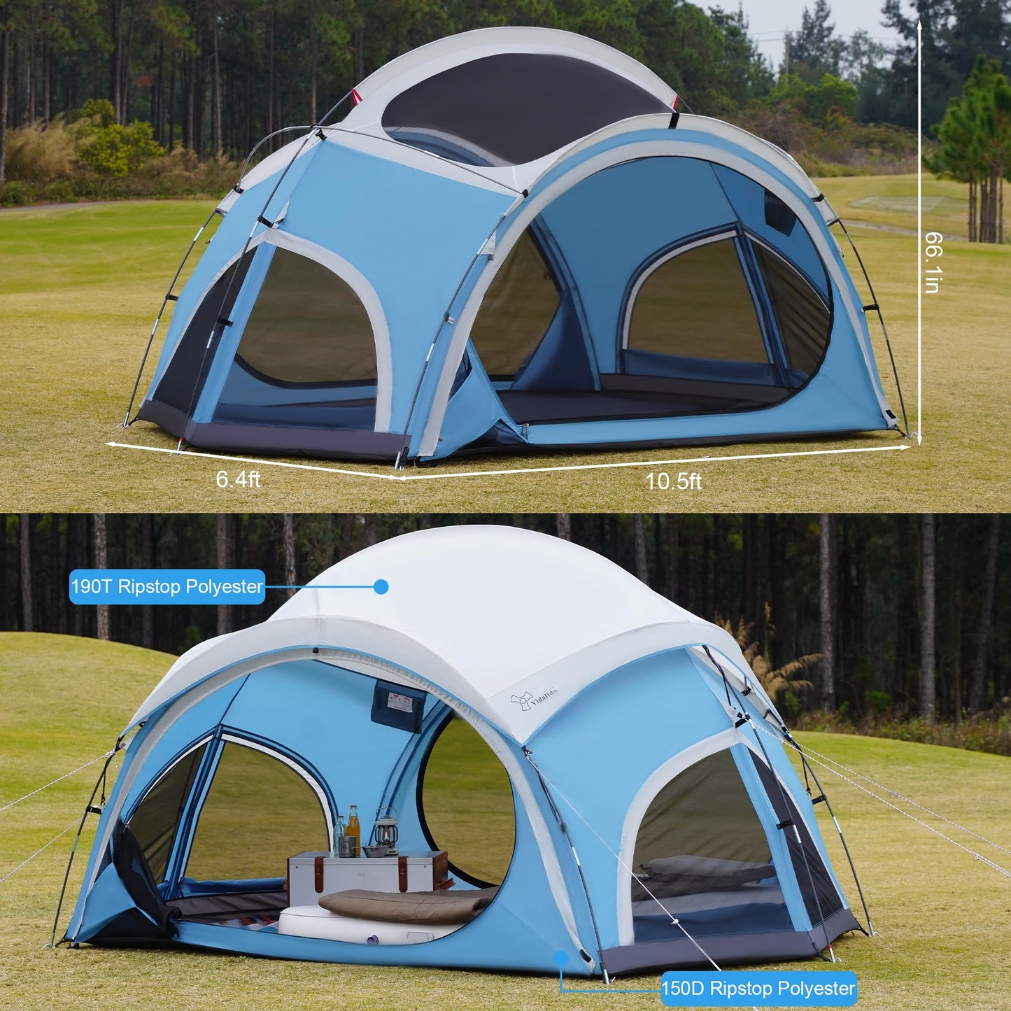 Vidalido 3-4 Person Camping Tent with 2 Large Mesh Door 4 Mesh Window Family Tents, Double Layer Waterproof Portable Easy Setup Camp Tent, Canvas Dome Tents for Camping Outdoor Hiking and Backpacking