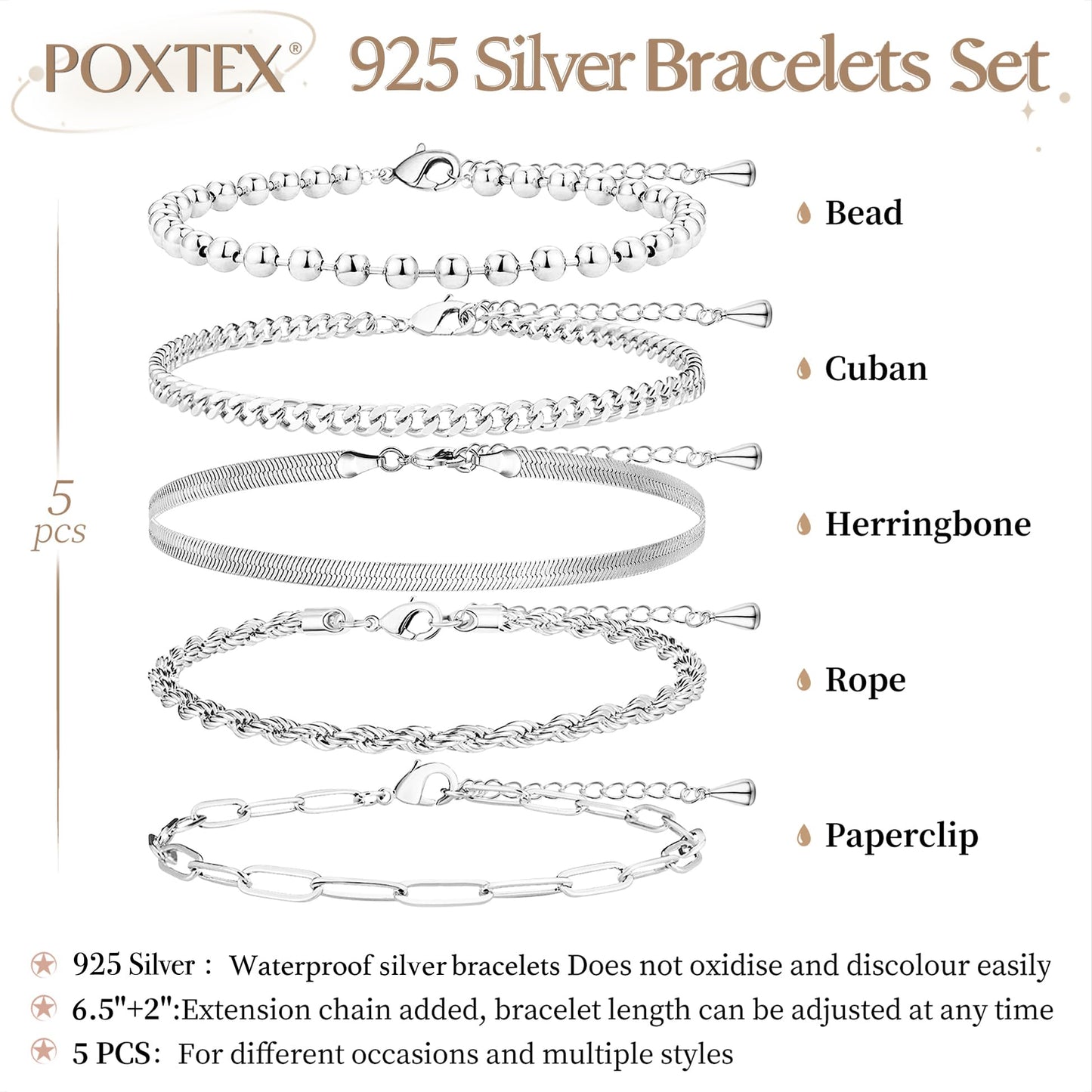 Silver Bracelets for Women Non Tarnish, Dainty Waterproof Silver Stackable Bracelet Set Stack With Beaded, Cuban, Paperclip, Snake, Rope, Silver Jewelry Gifts for Women Trendy