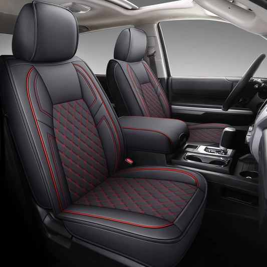 Coverado Tundra Seat Covers Full Set, Leather Car Seat Covers for Trucks, Automotive Seat Covers Protector Custom Fit 2007-2021 Toyota Tundra(Red)