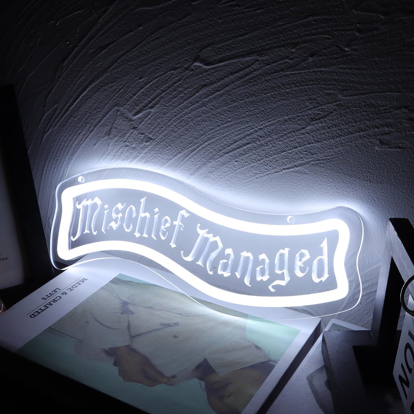 ASDGGBL Mischief H & P Style Neon Sign Dimmable LED Neon Light for Wall Decor USB Powered Gothic Font Neon Sign for Game Room Bedroom Bar Magical Quote Gift for Teens