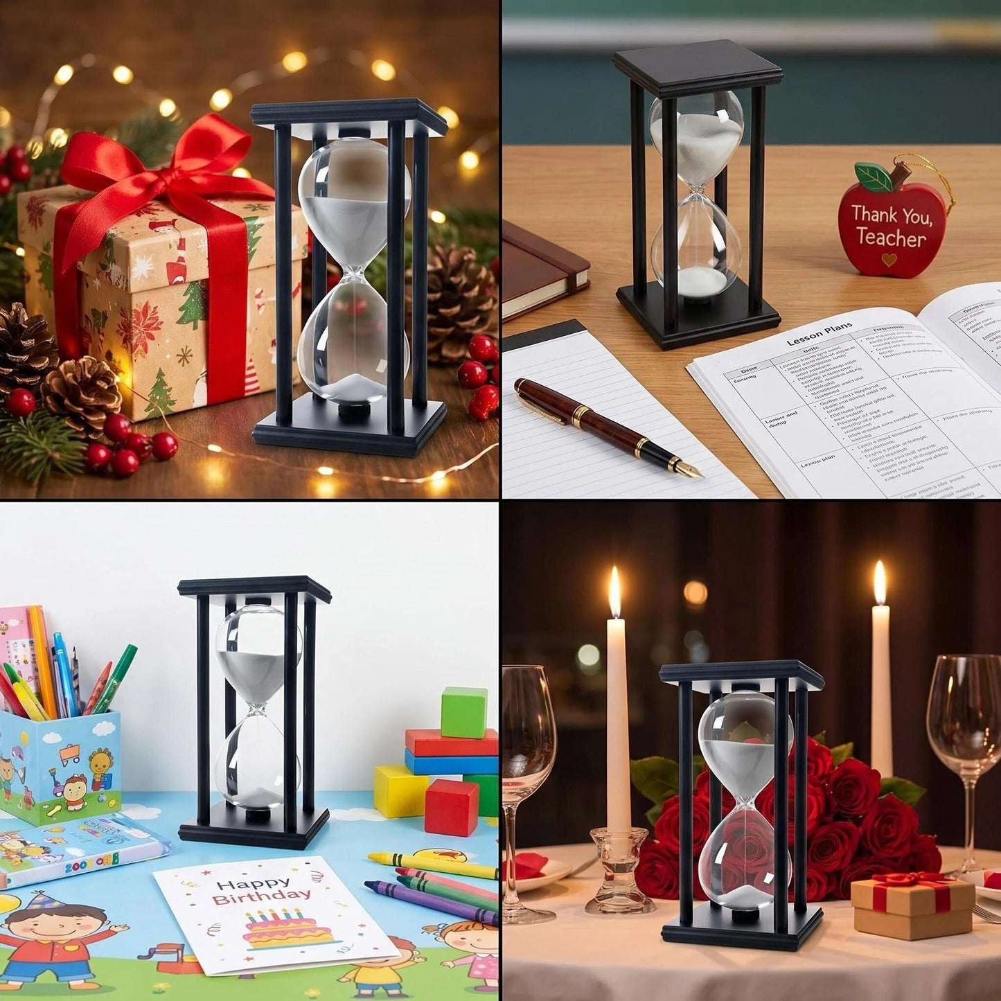 JIEHET Hourglass Sand Timer 15 Minutes, Hour Glass with Sand Decoration for Kids, Sand Clock Watch for Room Birthday Tea Coffee Table Book Shelf School Game Ornament Wooden (White Sand)