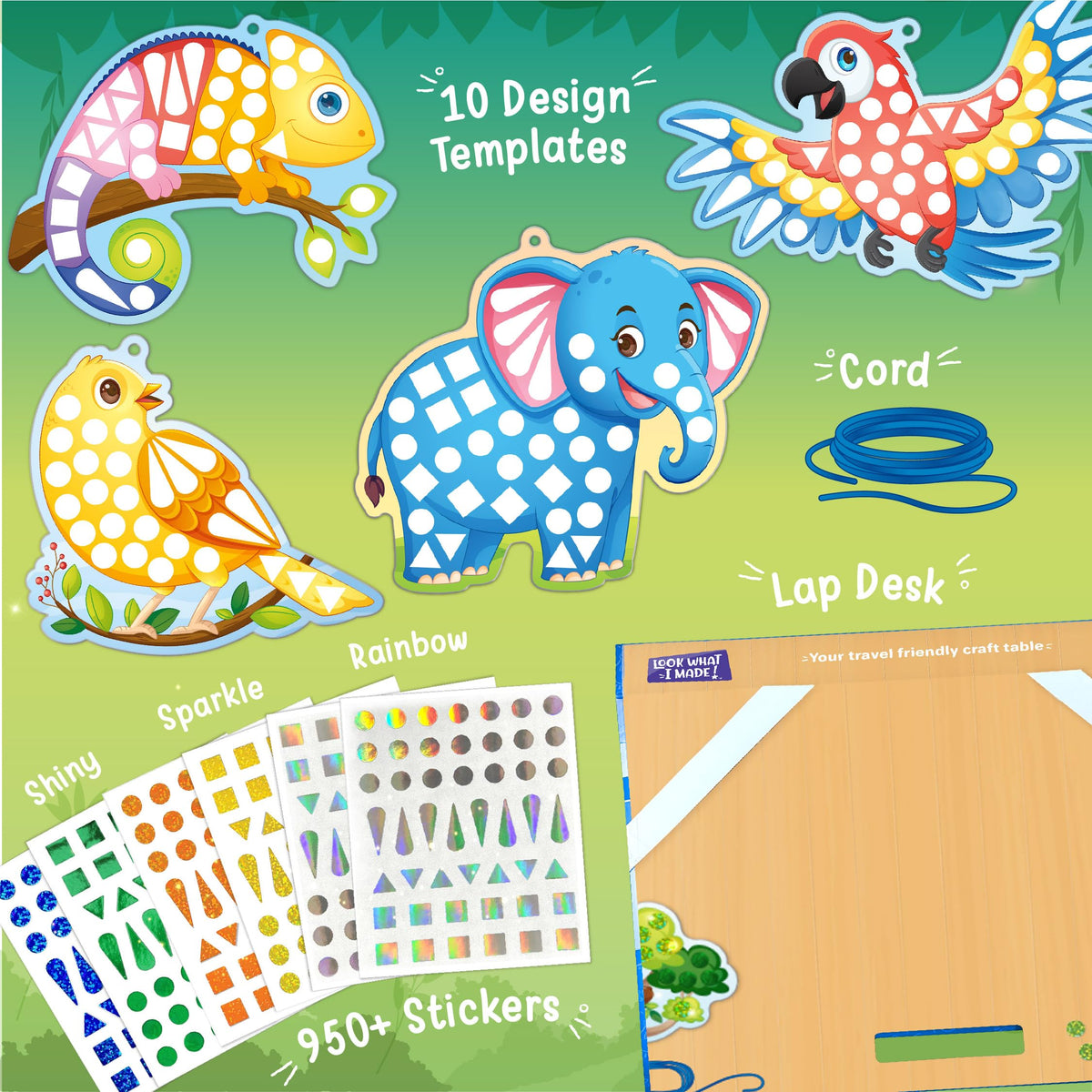 Imagimake Mirror Mosaic - Animals & Birds | 10 Templates, 950+ Stickers | DIY Dot Art Set | Craft Kits for Boys Ages 3-5 | Mess Free Kids Travel Activities | 3,4,5,6,7 Year Old Girl Birthday Gift