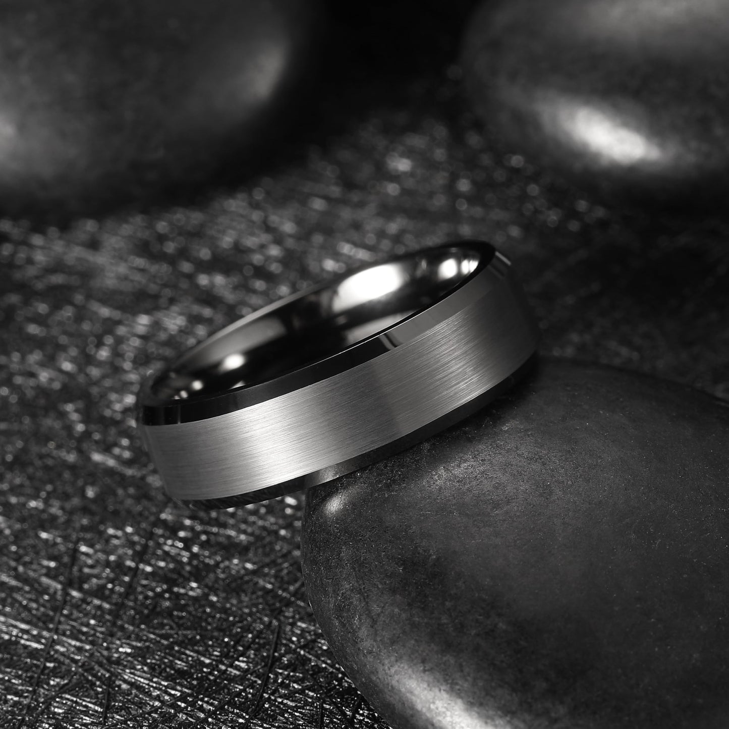 King Will 7mm Tungsten Carbide Ring for Men, Gunmetal Matte & Polished Comfort Fit ，Size 14
