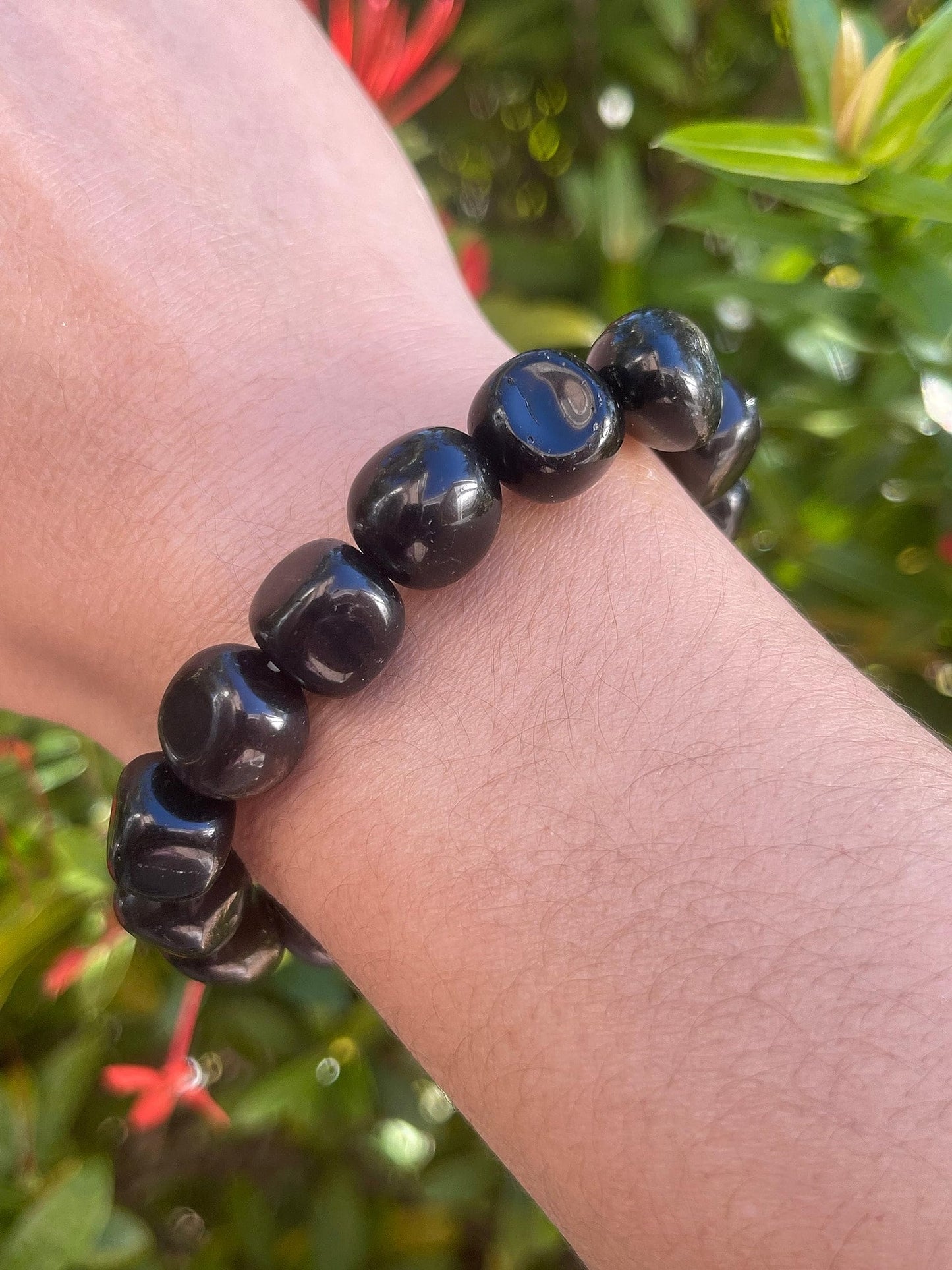 GAF TREASURES Black Obsidian Crystal Nugget Bracelet, Genuine Black Obsidian Tumbled Gemstone Bracelet, Healing Crystal Bracelet, Gift for Men & Women (1)