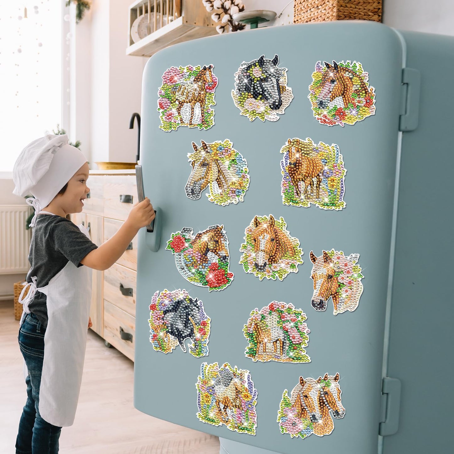 INCOK Diamond Art Refrigerator Magnets - 12 PCS Horse Diamond Painting Fridge Magnet Stickers Kits DIY Refrigerator Diamond Art Craft for Adult Beginners Home Decors Christmas Gift Horse Lover