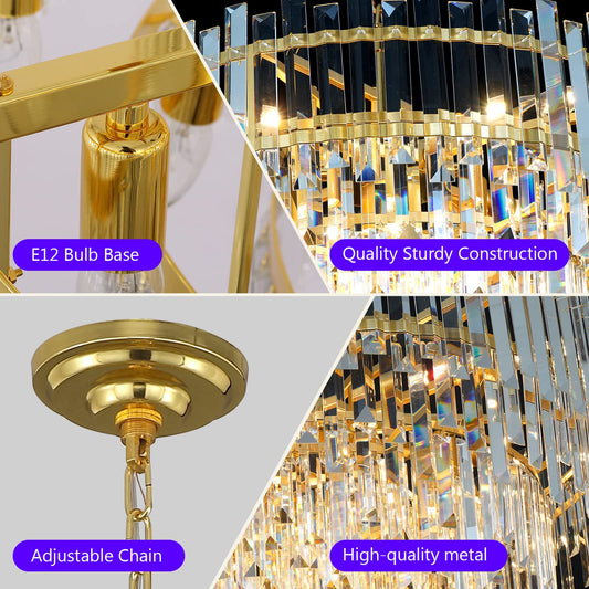 Lt-vt Gold Copper Crystal Chandelier Lighting 31'' for Dining Rooms Bedroom Foyer Entryway Ceiling Hanging Pendant Chandelier Light Fixture Lamp