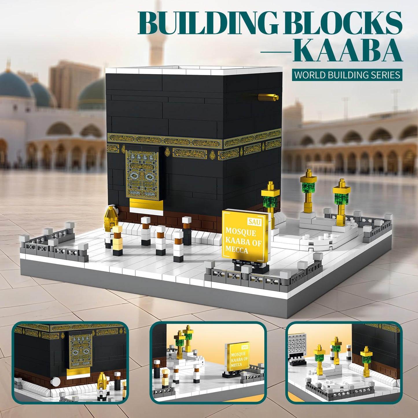 LQPFBSM Mosque Kaaba of Mecca Building Blocks Sets Islamic Architecture Model Toys for Adults and Kids World Famous Landmark Building Kits Eid Gifts for Muslim 446PCS