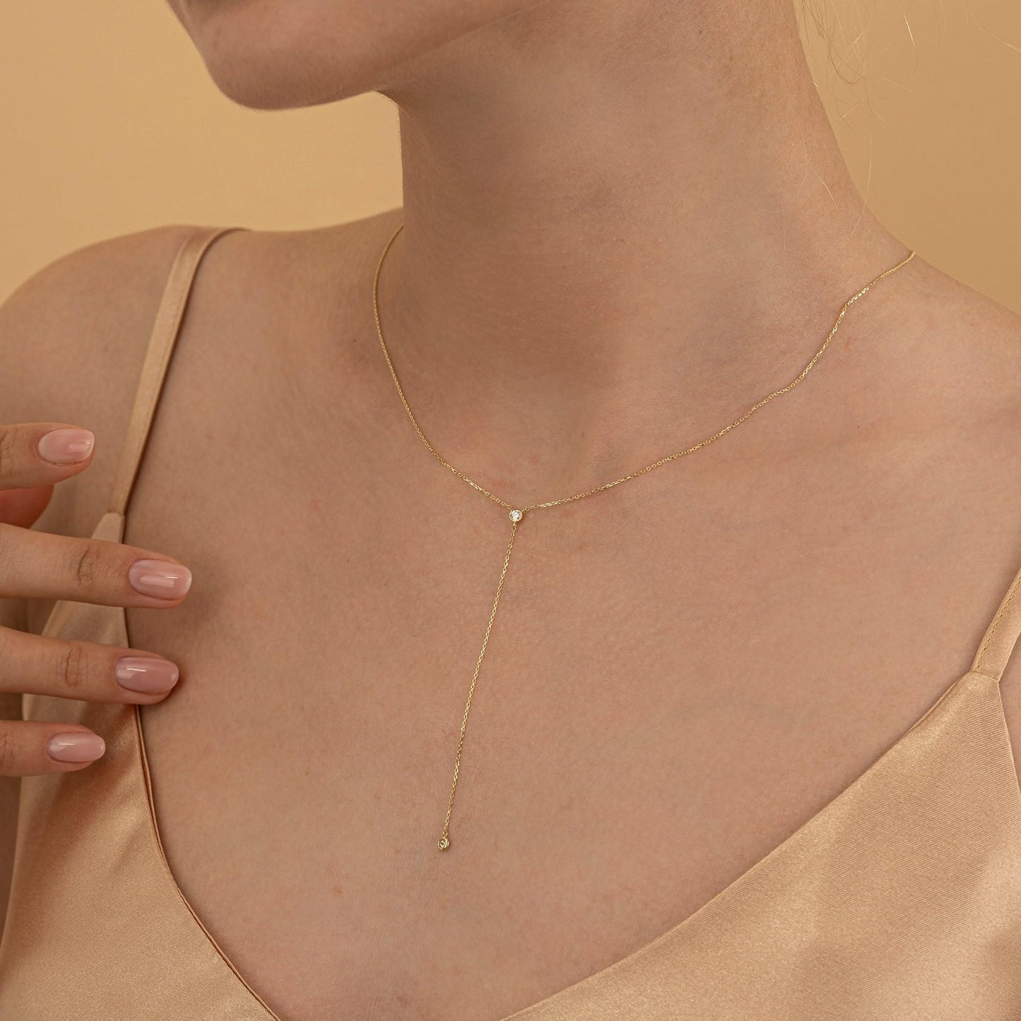 Treasure Bender Lariat Gold Necklace for Women Dainty Long 14k Gold Plated Y-Shaped Body Chain Choker Necklace Zirconia Diamond Pendant Charm Necklaces Non Tarnish Gold Jewelry for Women