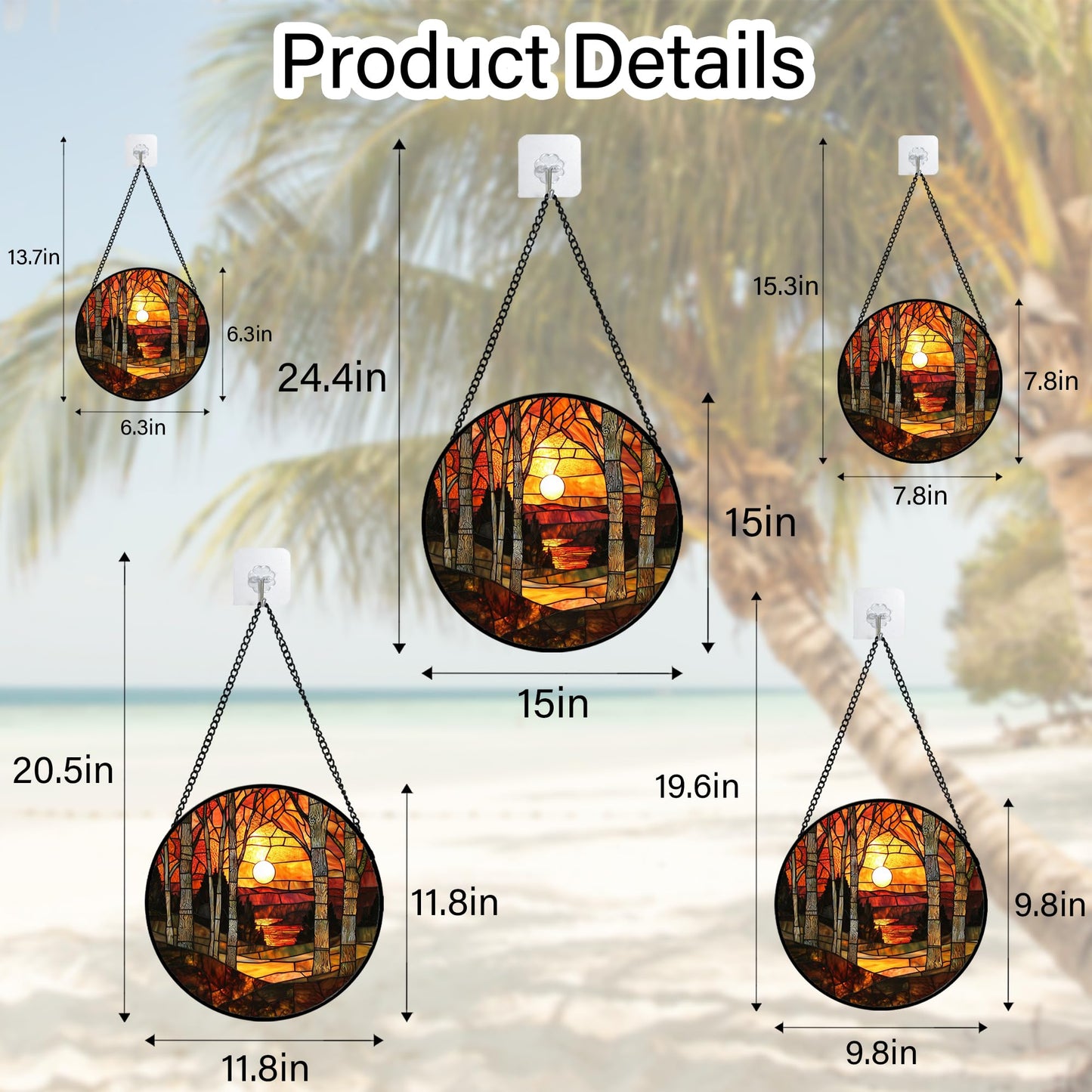 JOSUMALY Stained Glass Window Hanging, Orange Red Landscape Forest Lake Moon Suncatcher for Doors Window Home Sun Catchers Decor Mother's Day Birthday Gifts for Women Men Mom 7.8 in