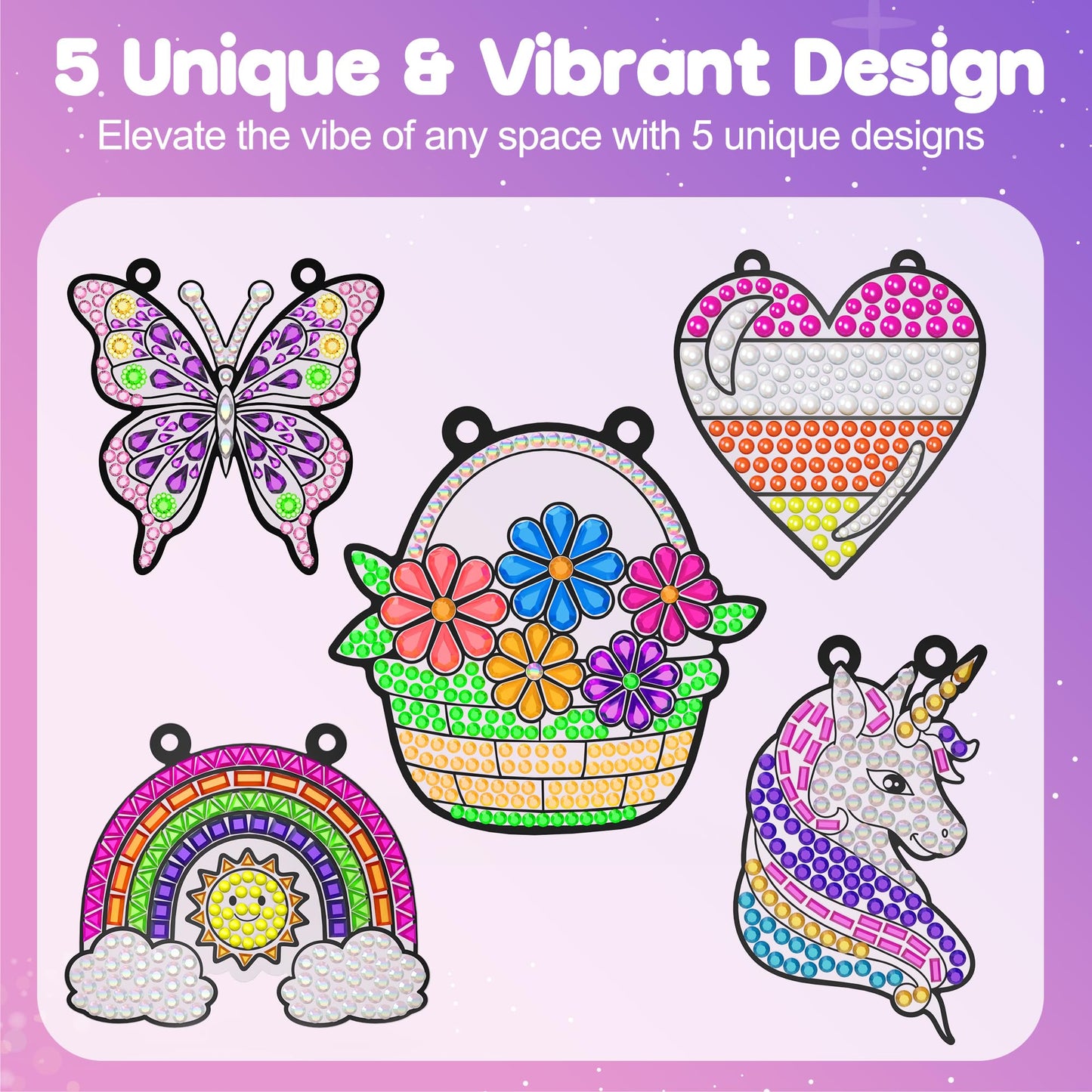 ZIZZ Diamond Painting Suncatcher Kits for Kids: 5PCS Easter Basket Stuffers for Kids, Birthday Gifts for Girls, Art & Crafts Supplies, Party Favors, Creative Toys for Girls Boys 4 5 6 7 8 9 Years Old