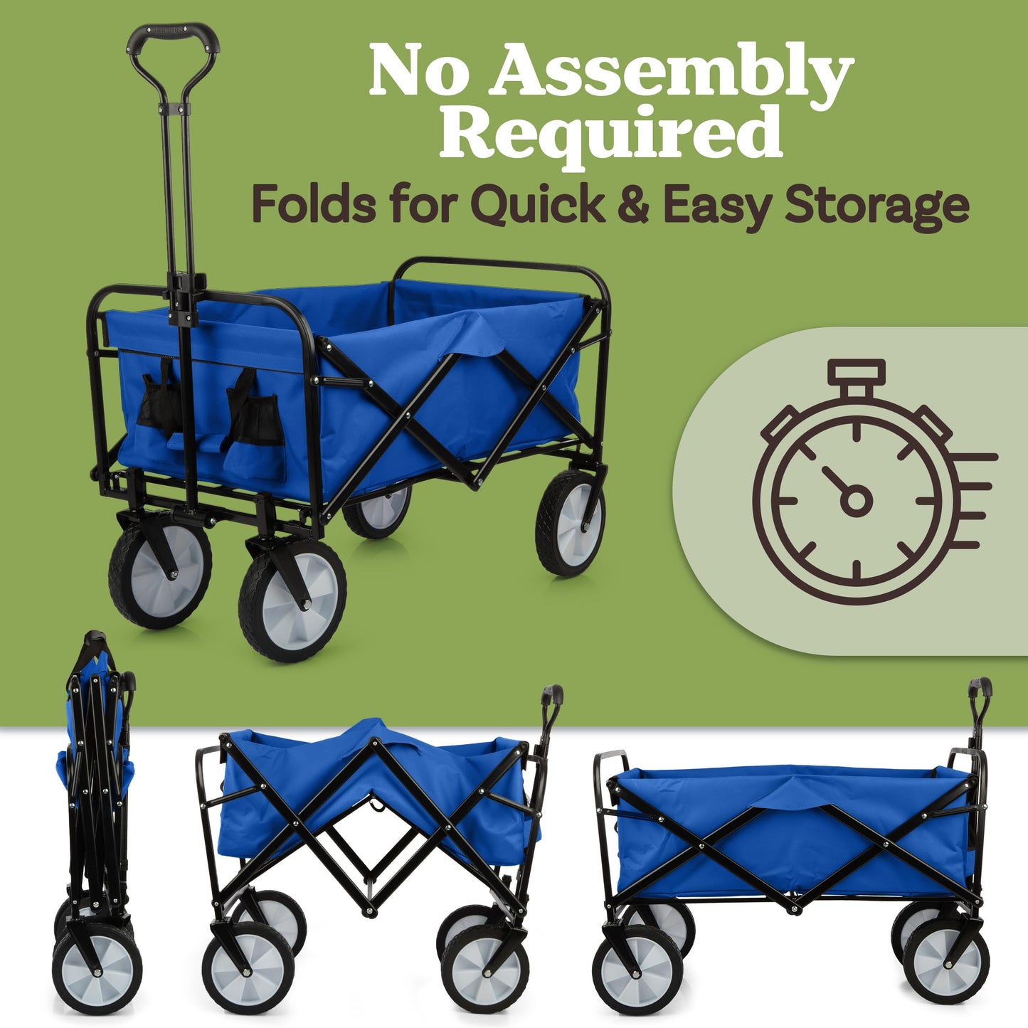 Collapsible Wagon - Grocery Cart on Wheels - Portable Beach Wagon, Folding Garden Trolley or Shopping Cart - Wagons Carts Foldable by Pure Garden (Blue)