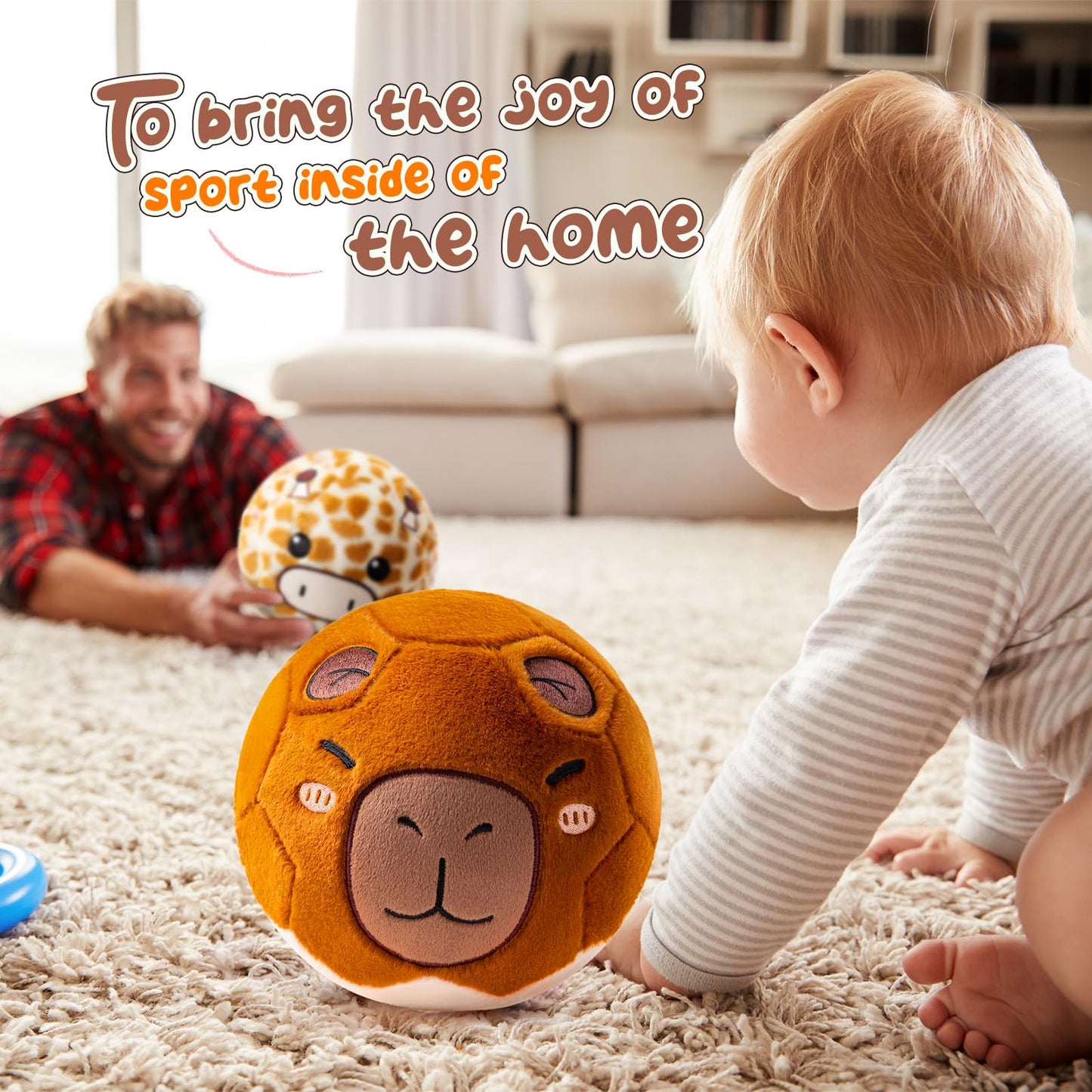 VangeBow Silent Indoor Soccer Balls for Toddlers 1-3, Inflatable Soft Plush Baby Toddler Soccer Ball Toys Gifts for 1 2 3 4 5 Year Old Boy Girl First Birthday Gift (Capybara, Pump Include)