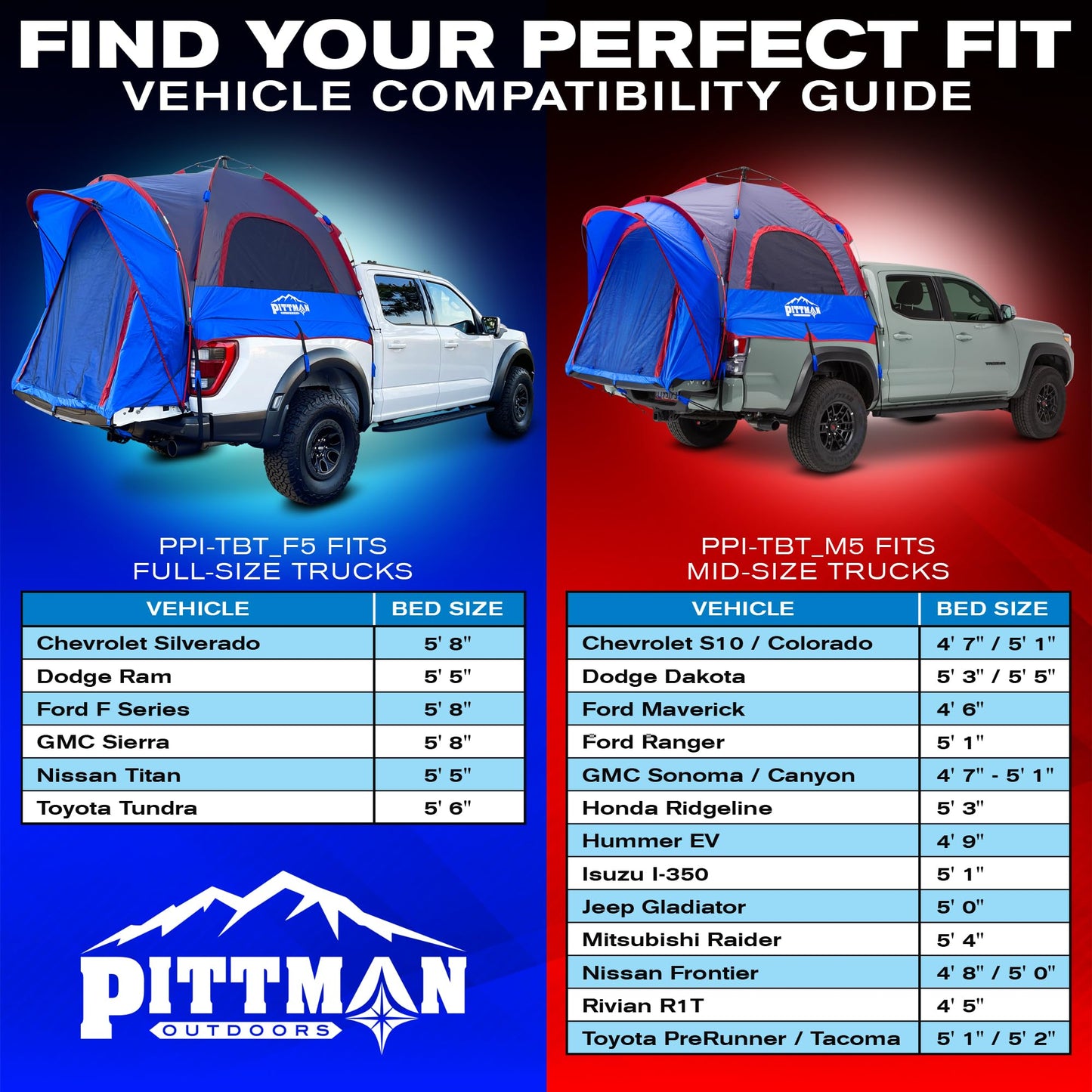 Pittman Outdoors - Truck Bed Tent with EZ-UP Design - Full Size - 5.5 ft-5.8ft Pickup Truck Tent for Camping - Includes Rain Fly, Extra Wide Entry, Oversize Air Mesh & Porch Cover - Truck Bed Camper