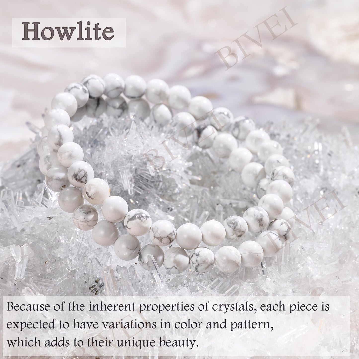 Bivei Howlite - Calm & Clarity - 6mm Beaded Bracelets for Women Handmade Semi Precious Natural Stone Stretch Elastic Jewelry for Women Yoga Protection Gifts