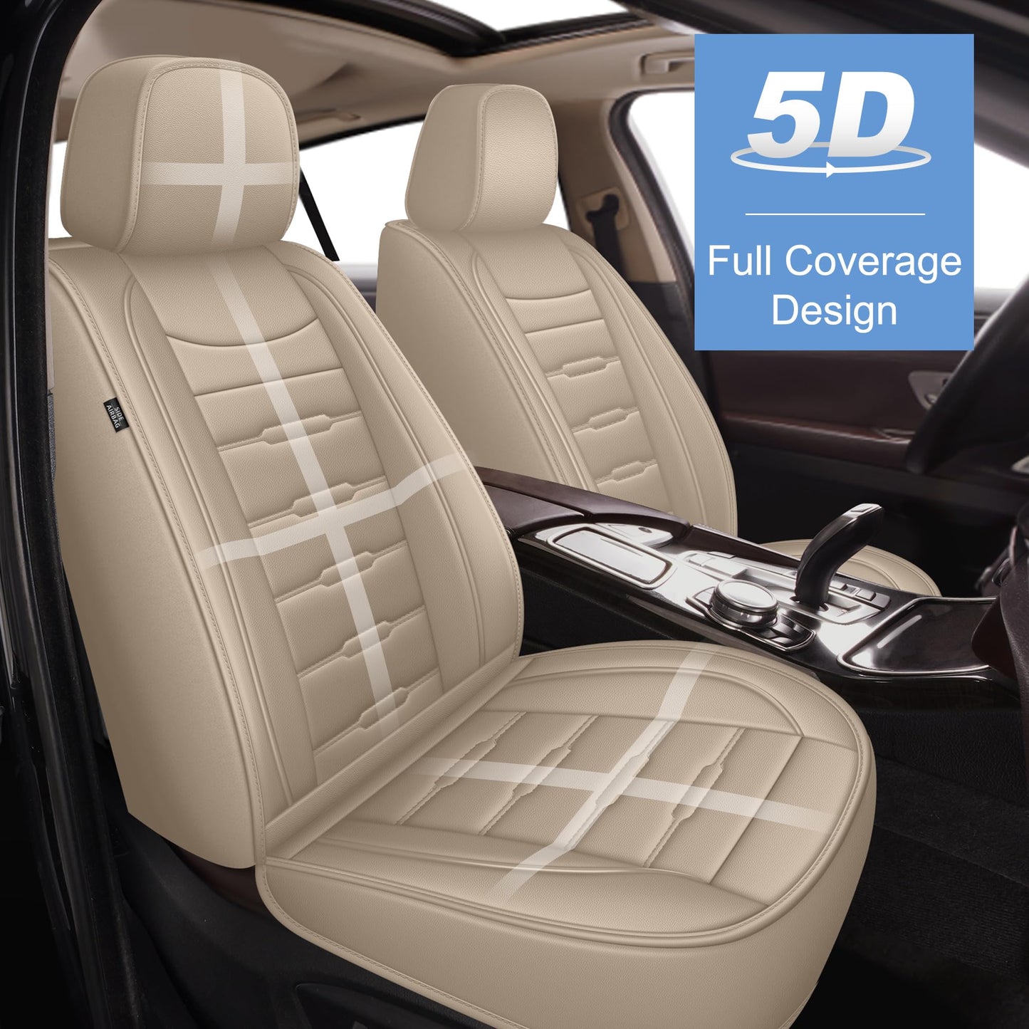 AOMSAZTO Leather Car Seat Cover Custom Fit for Toyota RAV4 2007-2025(Not Fit Hybrid) Faux Leather Car Seat Protector Vehicle Cushion Covers 2 Front Seat Beige