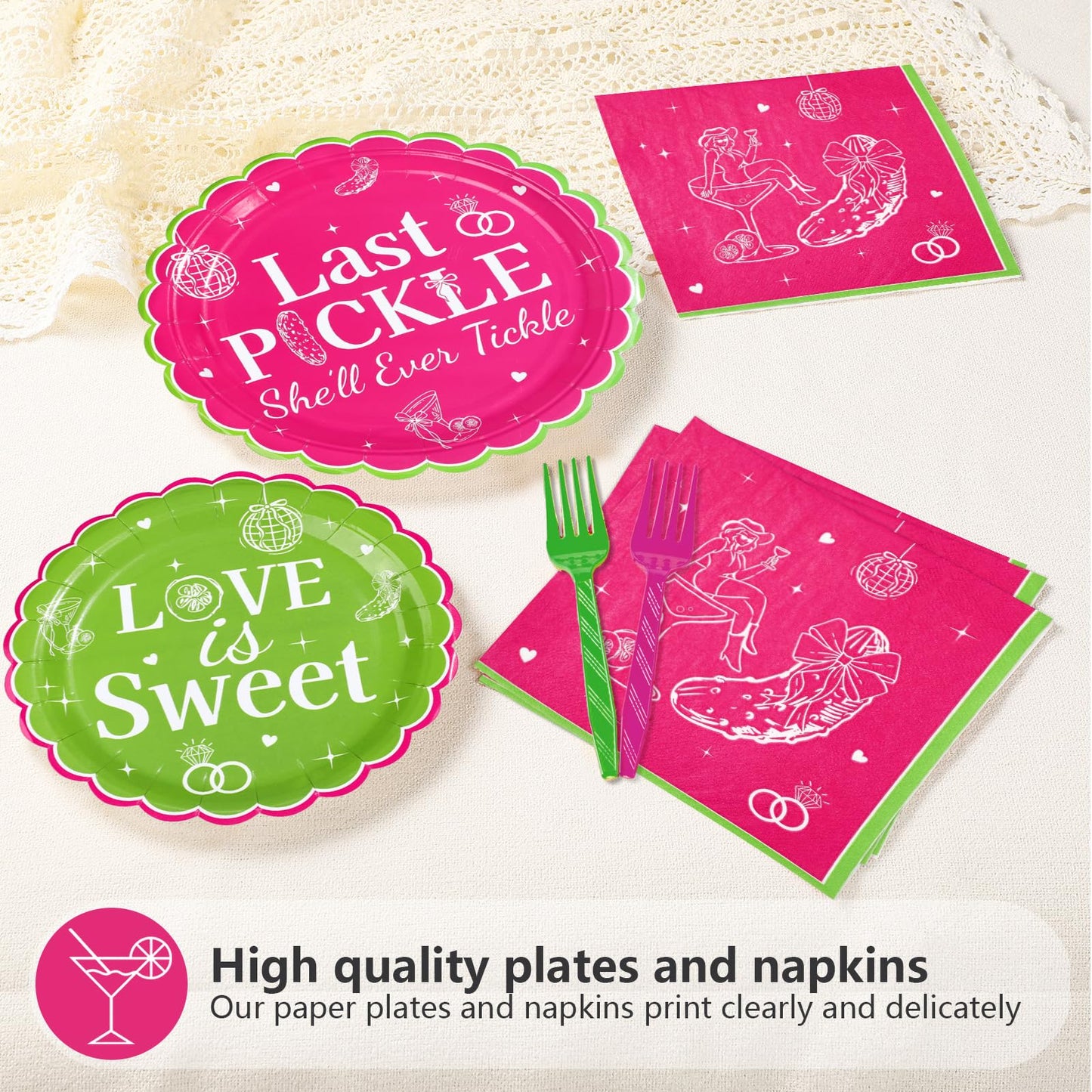 200Pcs Last Pickle Shell Ever Tickle Bachelorette Party Decorations Pickle Bachelorette Paper Plates and Napkins Tableware Sets for Girls Women Funny Bridal Shower Wedding Party Supplies Serves 50