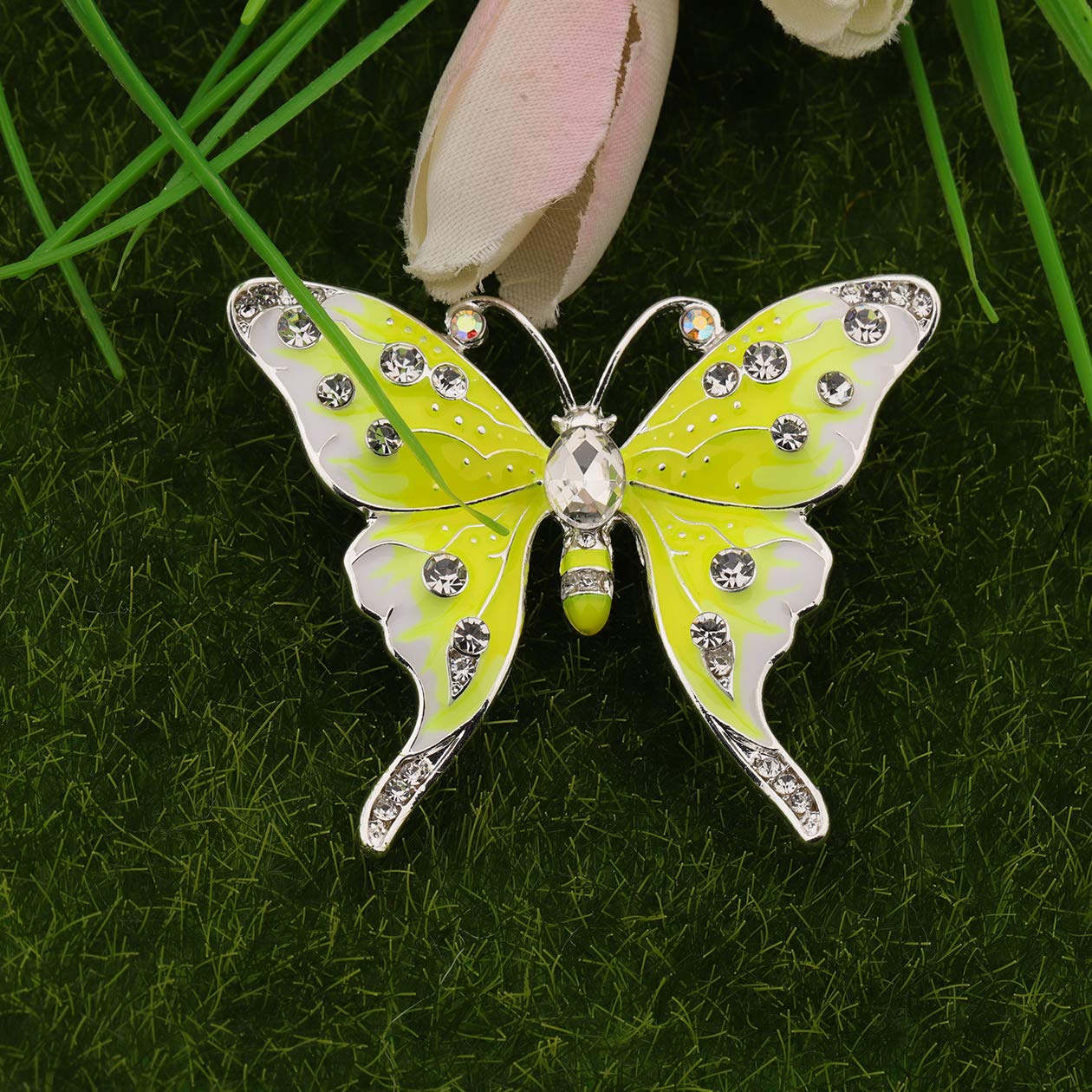 FEELMEM Crystal Rhinestone Butterfly Brooch Pin Blue Color Butterfly Brooches for For Women Wedding/Banquet/Birthday Party (yellow)