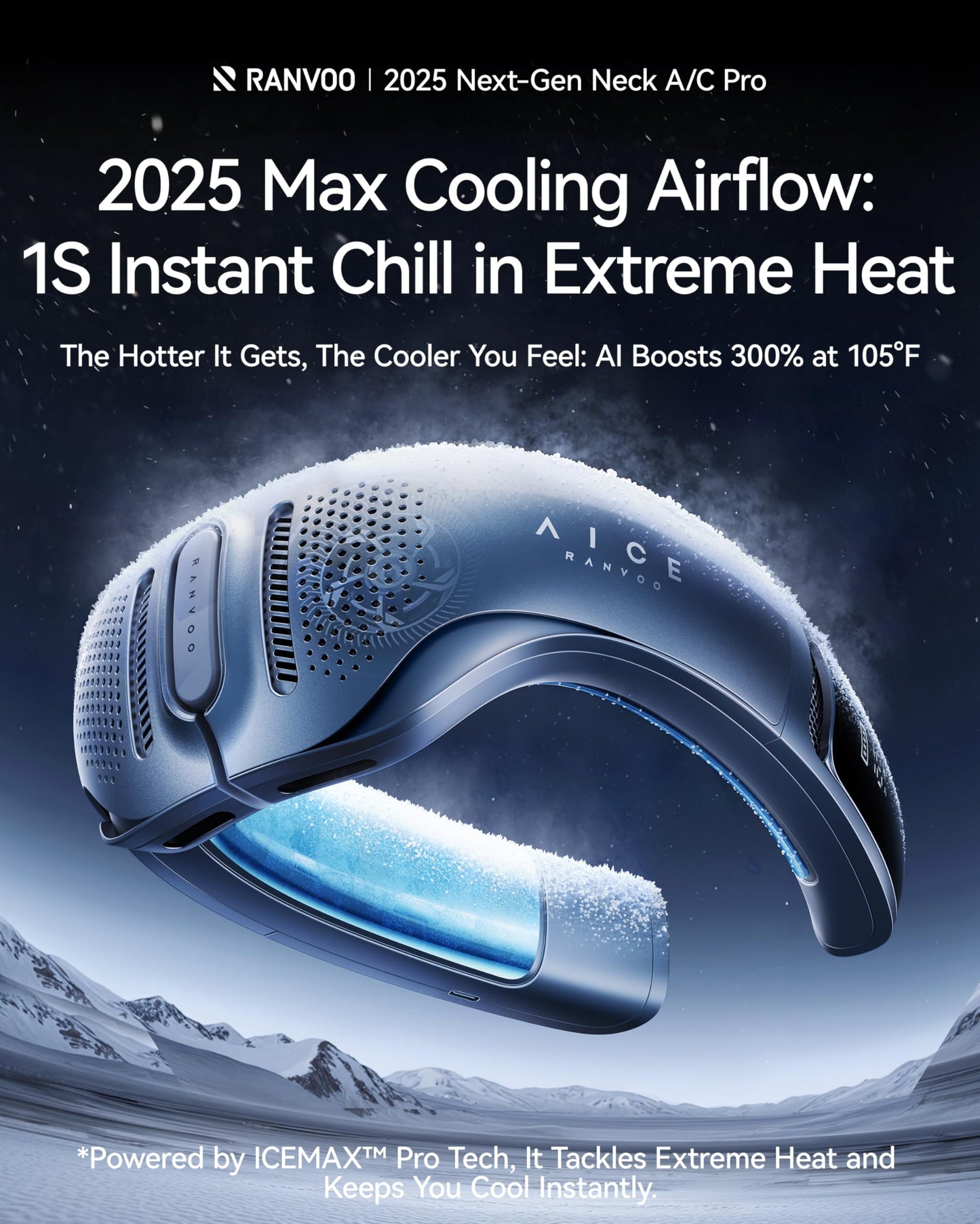 RANVOO AICE LITE Plus 2025 Max Cooling Airflow [No.1 Coolest & Most Durable] Neck Air Conditioner, Ultimate Immersive Personal AC 6,000 mAh Rechargeable Neck Fan Blow Cold Air, Gifts for Mom Dad, Blue