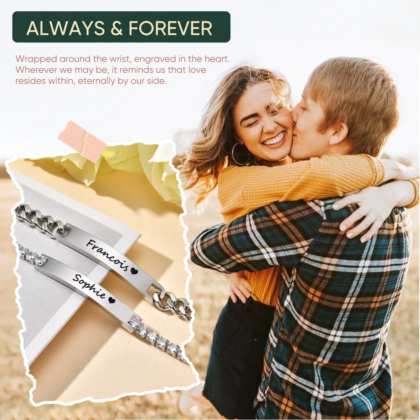 Personalized Matching Bracelet for Couple - Custom Engraving Couple Bracelet,Stainless Steel Long Distance Relationship Jewelry,Promise Bracelet for Him/Her,Valentine's Day Anniversary Birthday Gifts