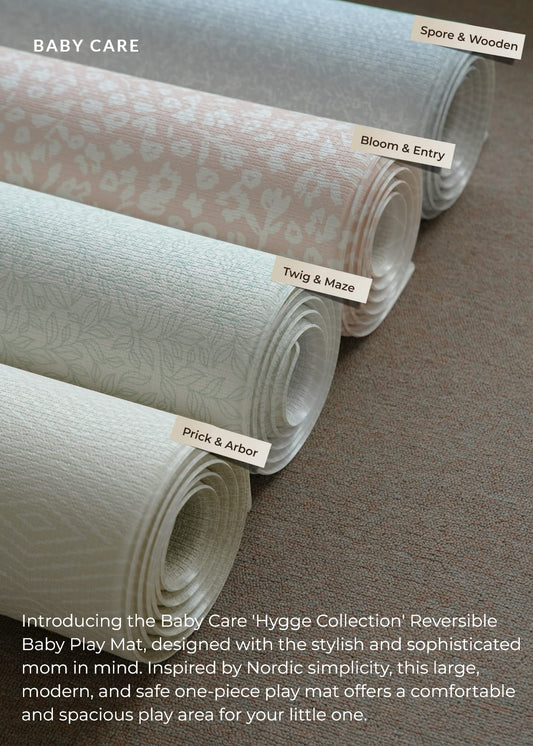 Baby Care Play Mat (Medium, Hygge - Bloom & Entry) 73’’ x 49’’ Original One-Piece Reversible Rollable Waterproof Play Mat for Infants, Babies, Toddler, and Kids