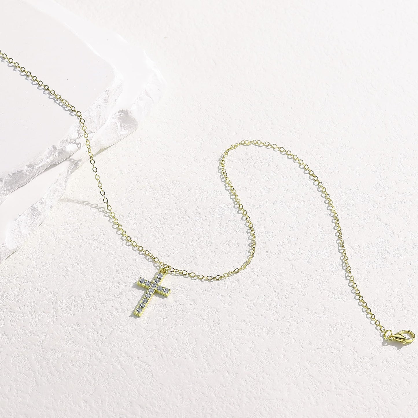 Evabelle Gold Layered Necklace for Women Trendy Jewelry 14K Real Gold Plated Chunky Chain Stackable Necklaces Dainty Choker Necklaces Cubic Zirconia Cross Pendant
