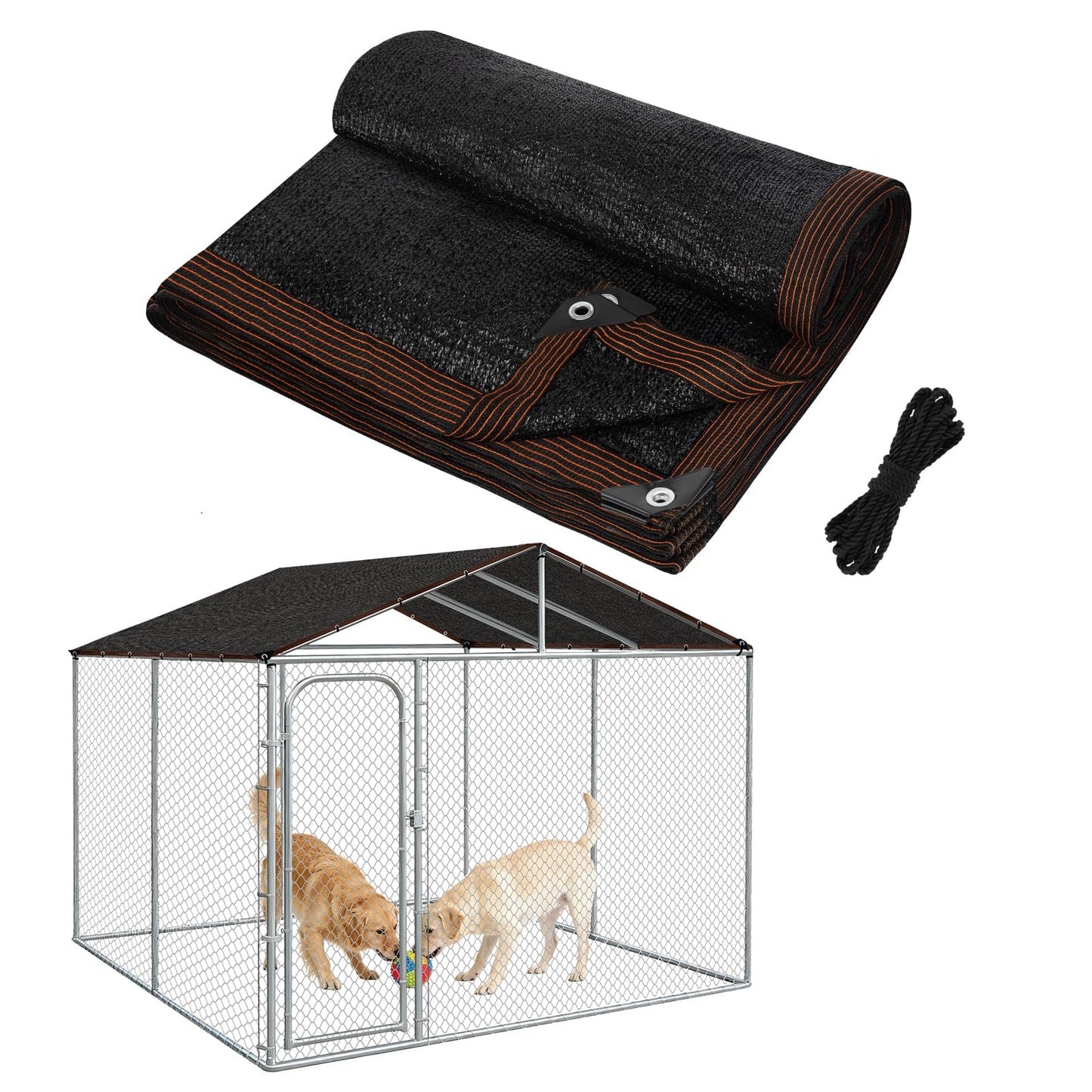 95% High Density Dog Kennel Shade Cover- 10 x 10ft Upgrade Mesh Shade Panel with Grommets- Dog Cage Sunblock Shading Cloth Net Mesh Tarp with Rope for Outdoor Dog House Large Pet Crate Chicken Coop