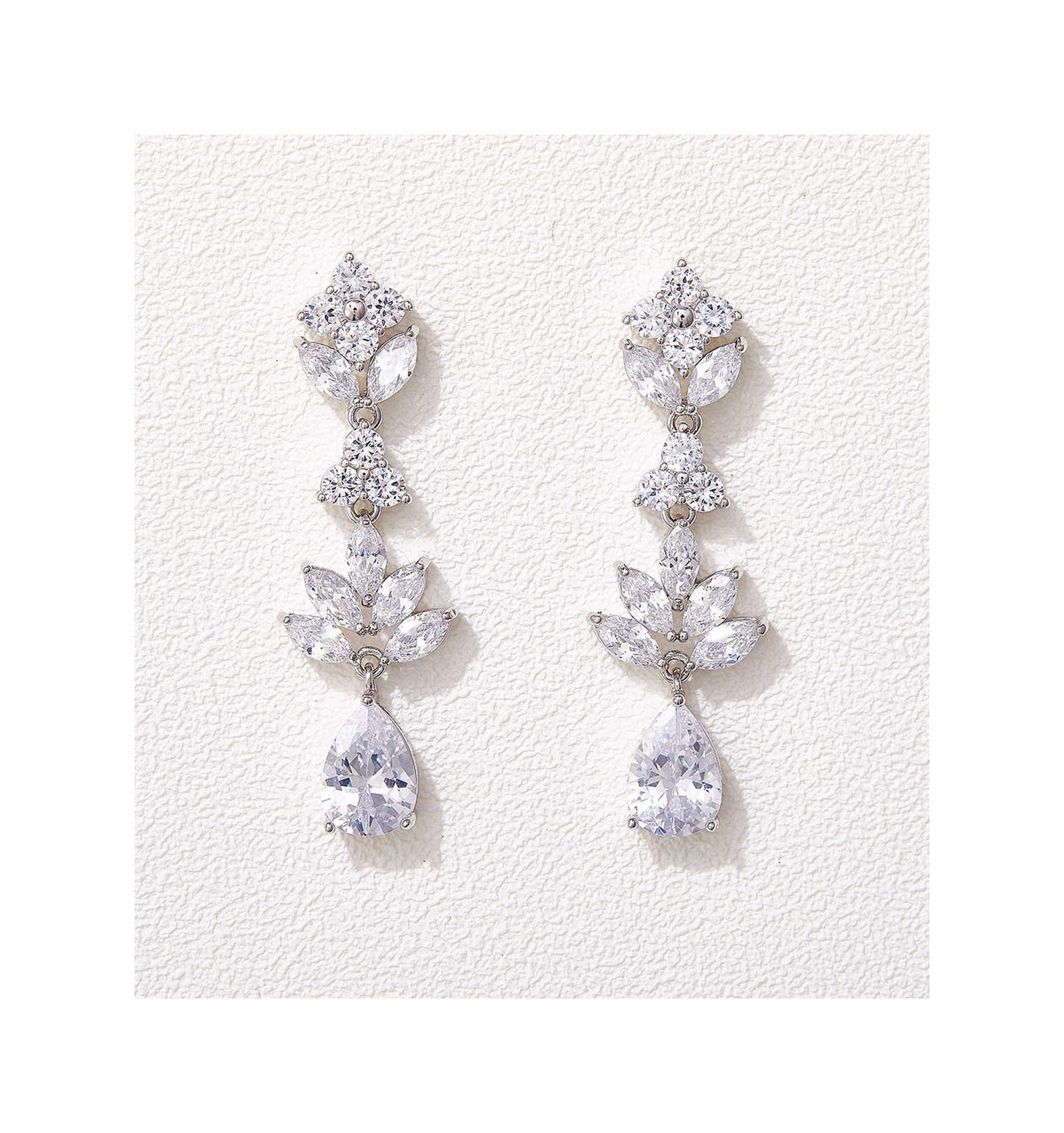 SWEETV Teardrop Wedding Earrings for Brides Birdesmaid, Crystal Cubic Zirconia Bridal Drop Earrings for Women Prom, Silver