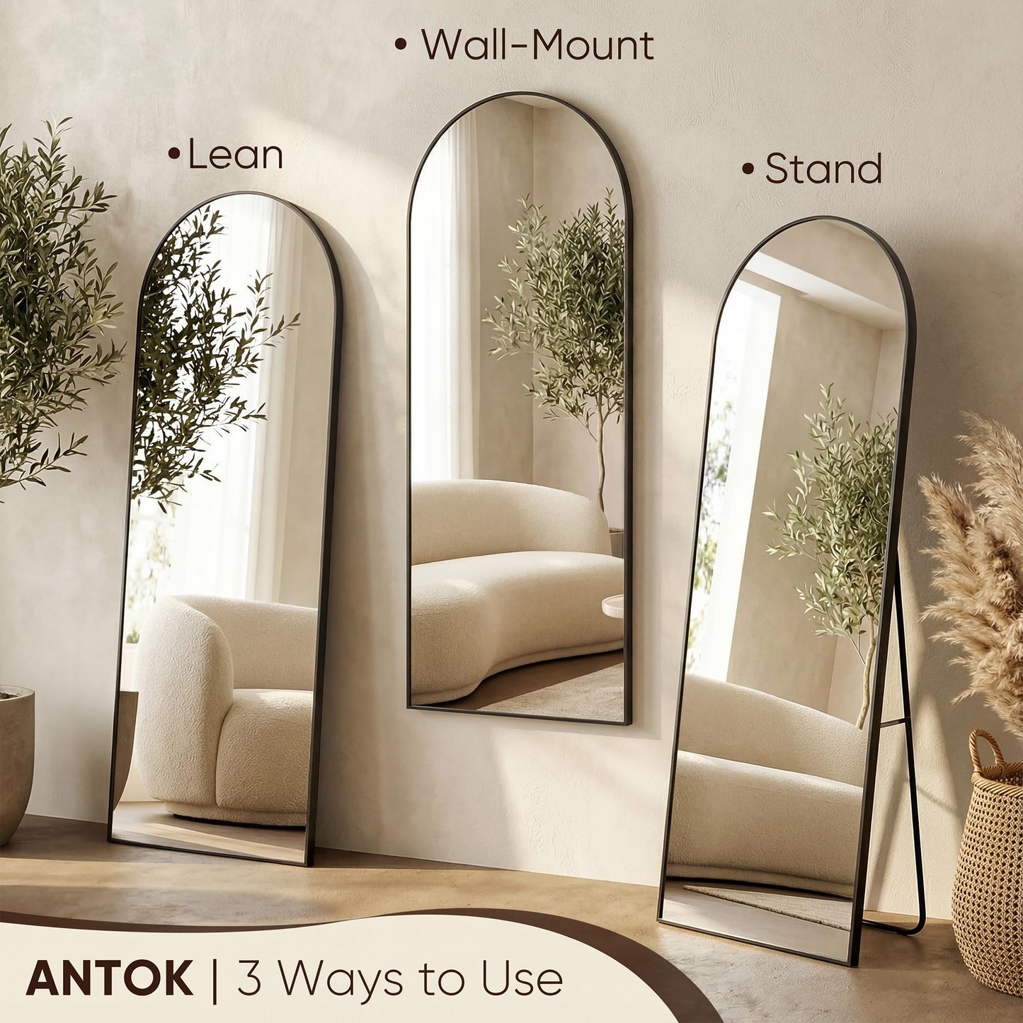 Antok Full Length Mirror, 71"x28" Floor Mirror, Arched Floor Standing Freestanding Arch Full Body Mirrors with Stand for Bedroom, Hanging Mounted for Living Room Cloakroom,Black