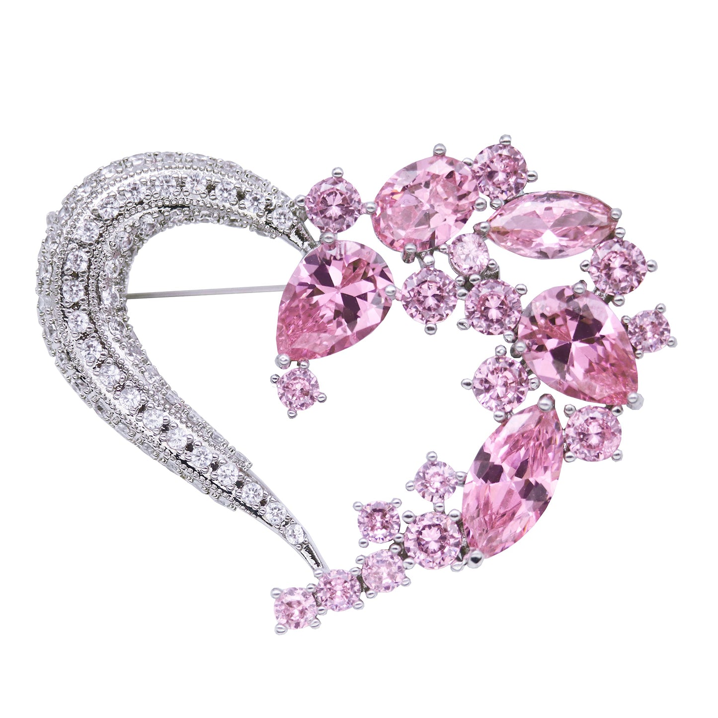 Heart Brooch Pins for Women Fashion Valentine Love Sliver Pink Jewelry
