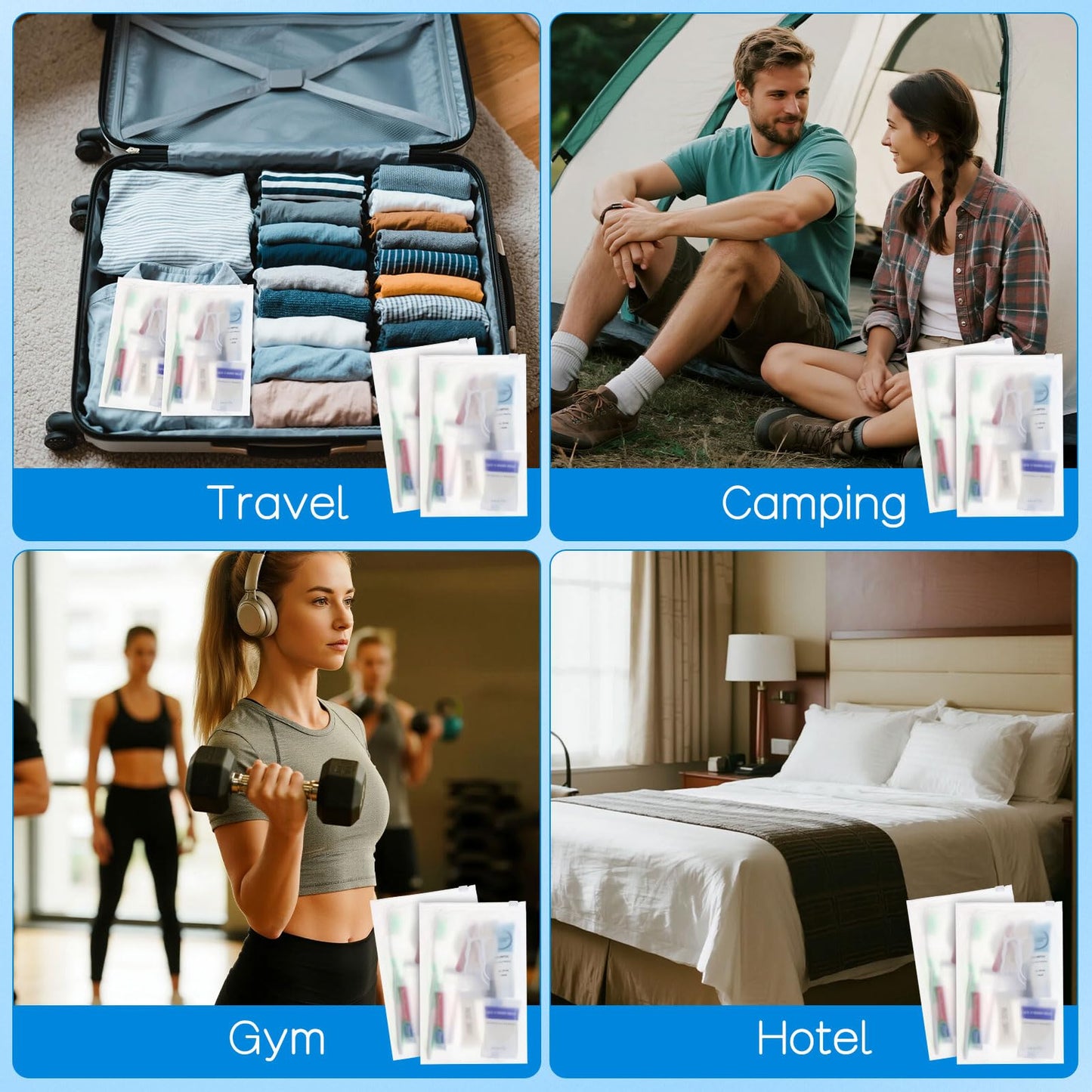 Travel Size Toiletries Kits Disposable Toiletry Set in Bulk, Portable Trial Size Personal Hygiene Care Package Supplies Amenities Essentials for Camping/ Hotel/Guest/Homeless/Charity 9-in-1 (20 Pack)