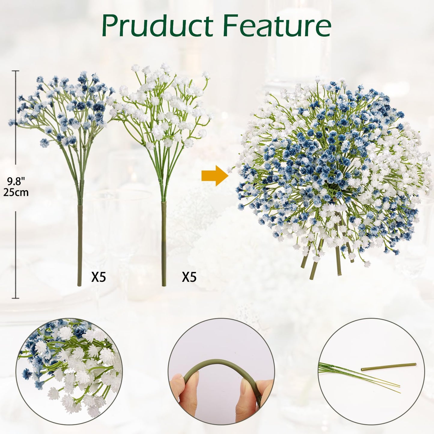 Baby's Breath Artificial Flowers Bulk 10 Pack (30pcs) Faux Baby Breath Plastic Flower Fake Gypsophila Flower Arrangement for Crafts Fake Flowers Bouquet for Wedding Centerpieces Mix Baby Breath