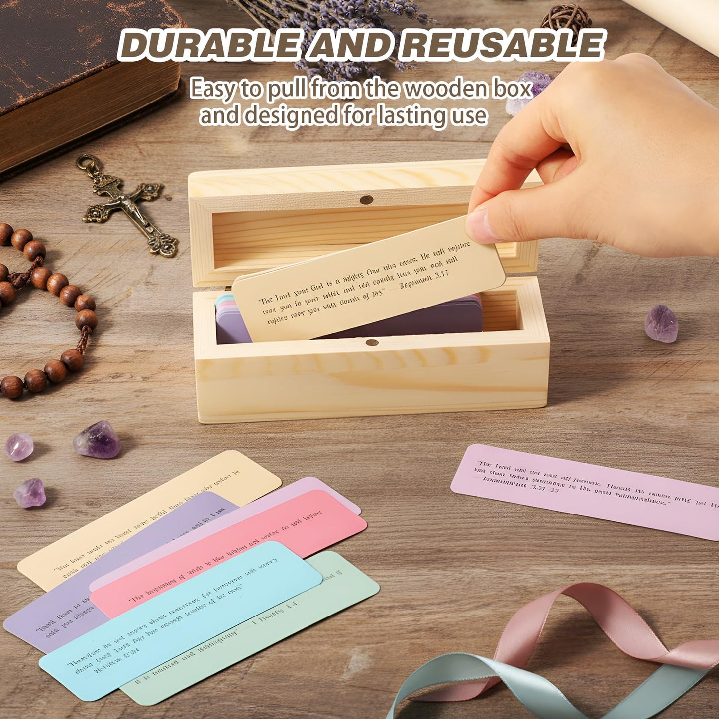 Chicmount Bible Verses Cards Box Set for Mother's Day Christian Gifts Catholic Men Women Bible Verse Jar with Prayer Cards Scripture Wooden Box for Daily Encouragement(Candy Colors)